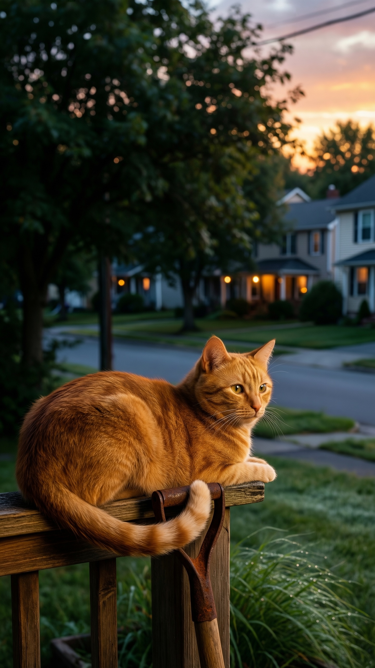 Serene Cat at Sunset - AI generated wallpaper