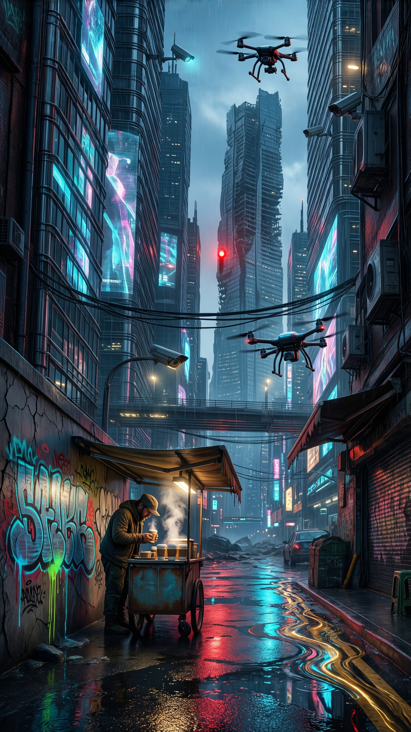 Cyberpunk Alleyway 2 - AI generated wallpaper