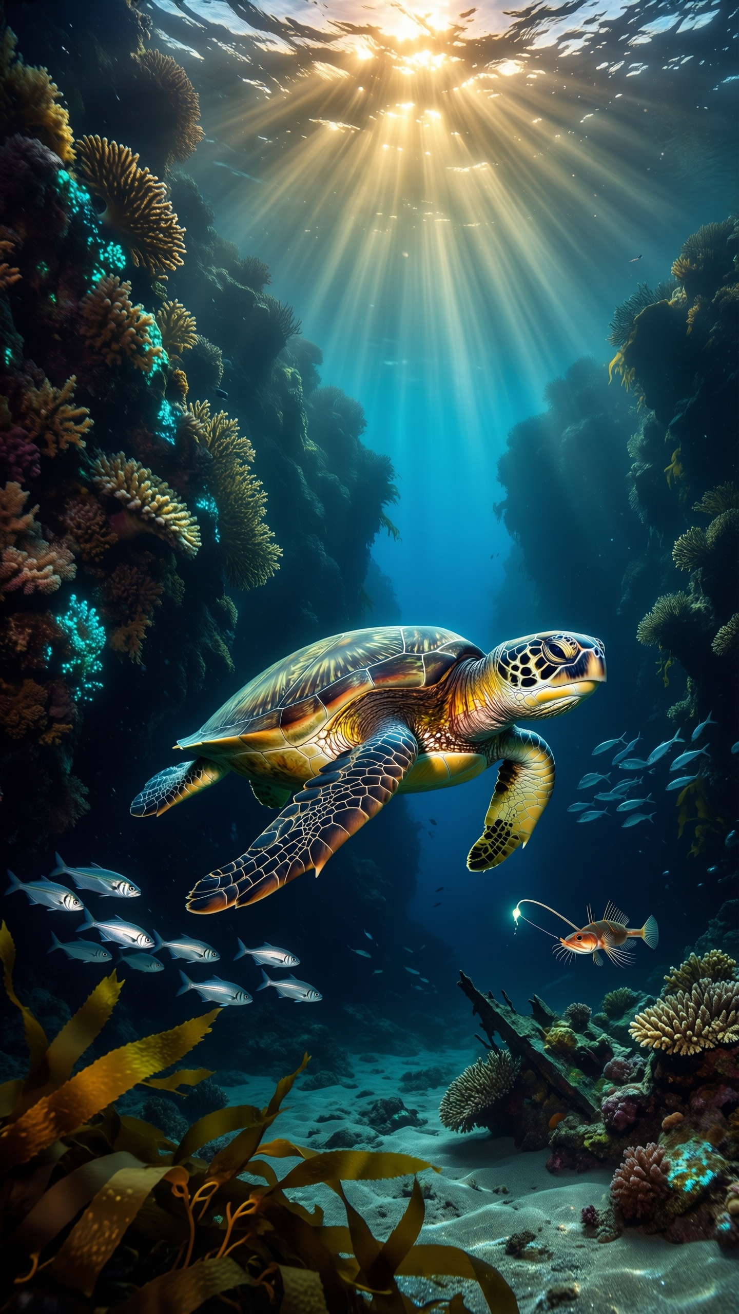 Sunlit Coral Reef Underwater Scene - AI generated wallpaper