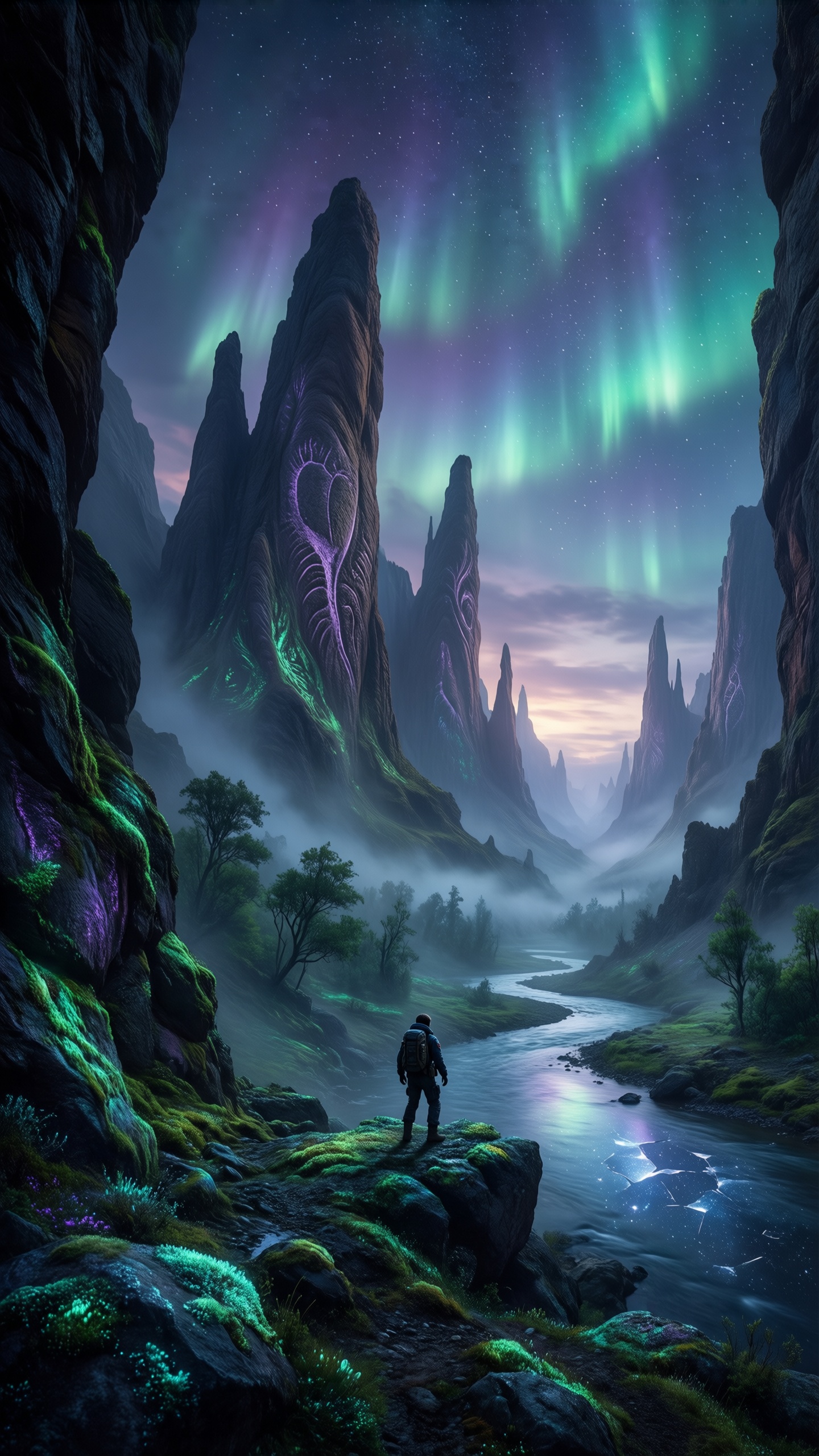 Mystic Aurora Canyon - AI generated wallpaper