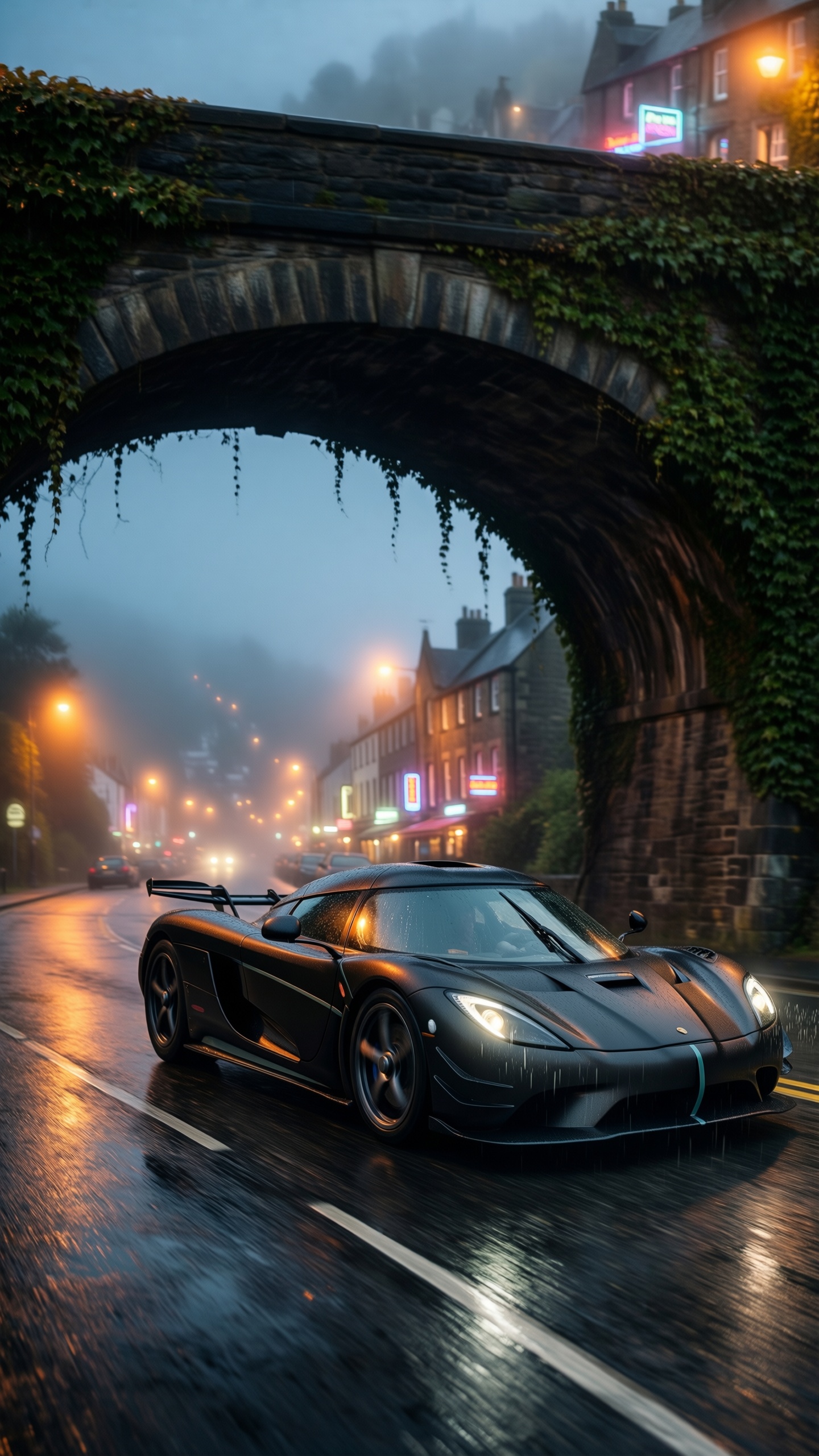 Cyberpunk Cityscape with Sports Car - AI generated wallpaper