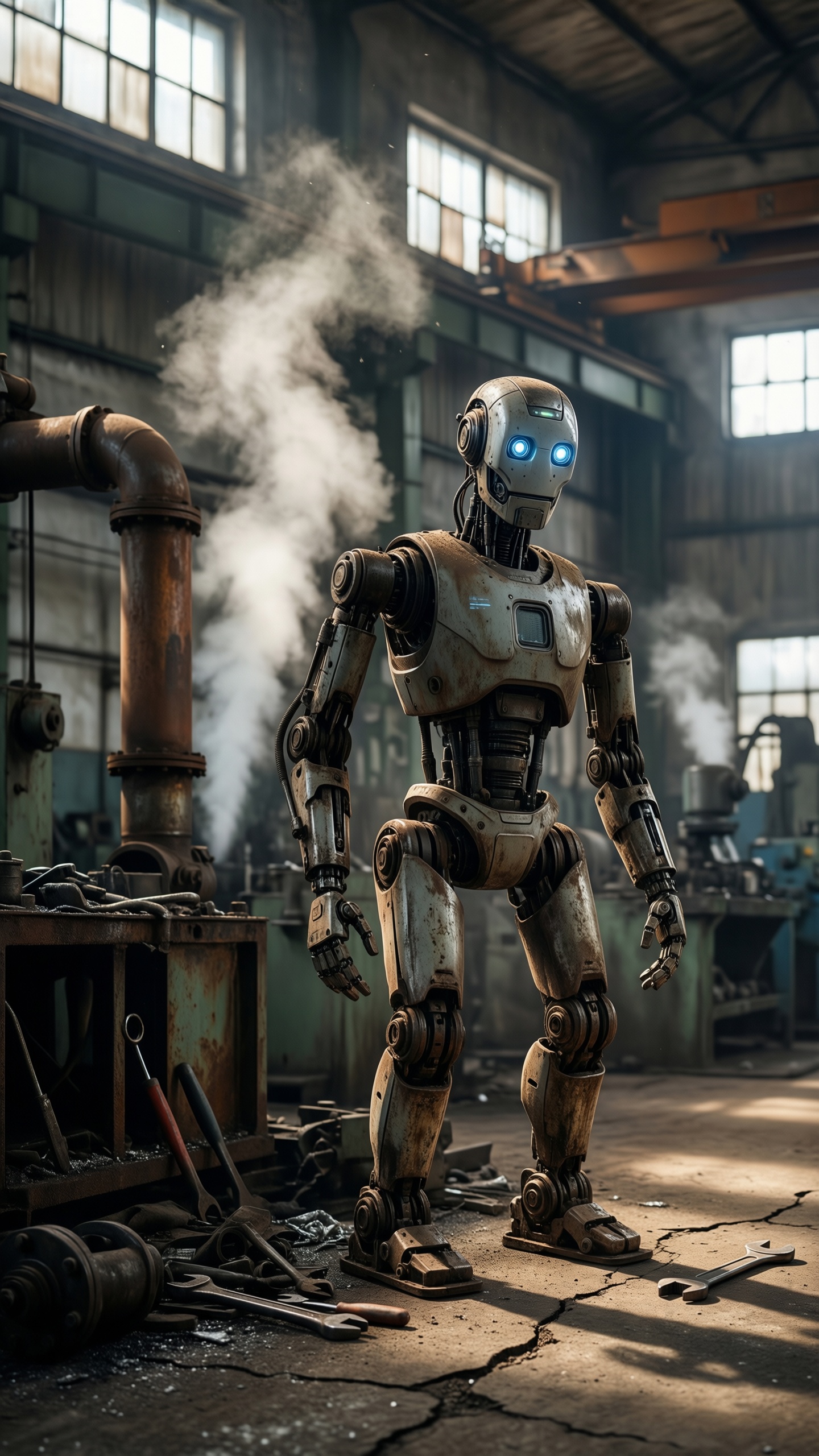 Industrial Cyberpunk Robot - AI generated wallpaper