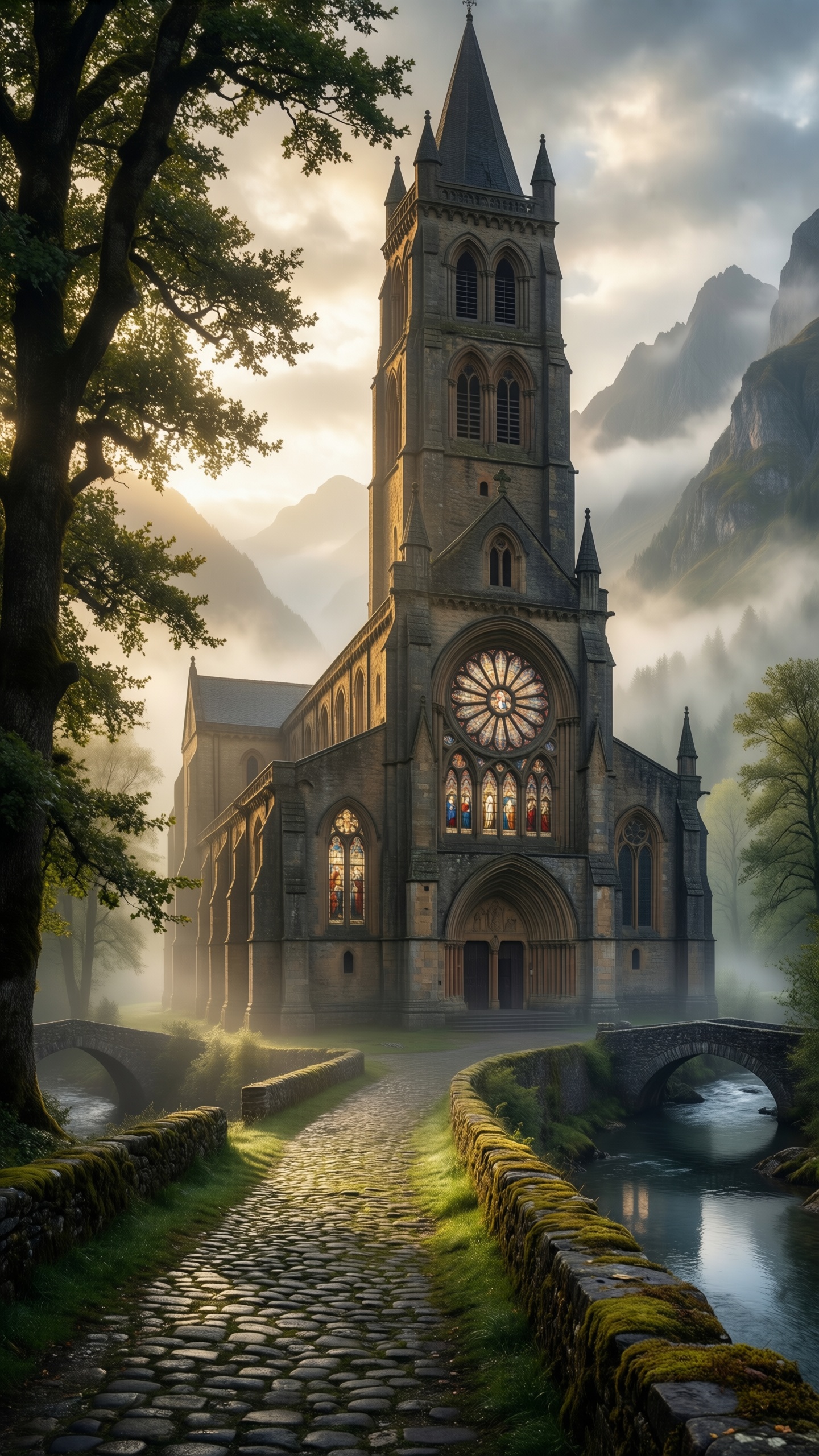 Mystical Gothic Church in Nature - AI generated wallpaper