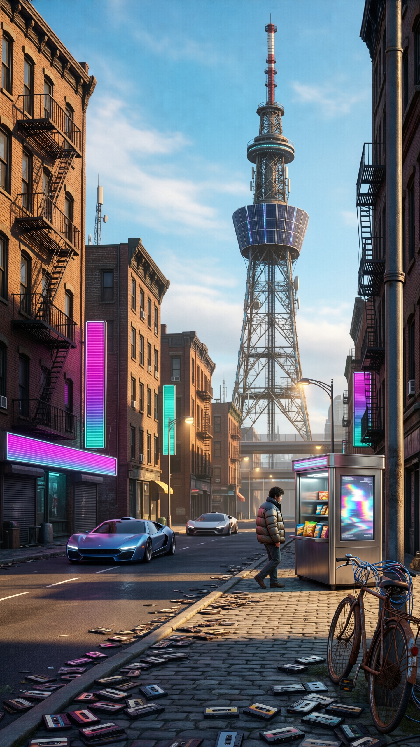 Cyberpunk Cityscape with Futuristic Tower - AI generated wallpaper