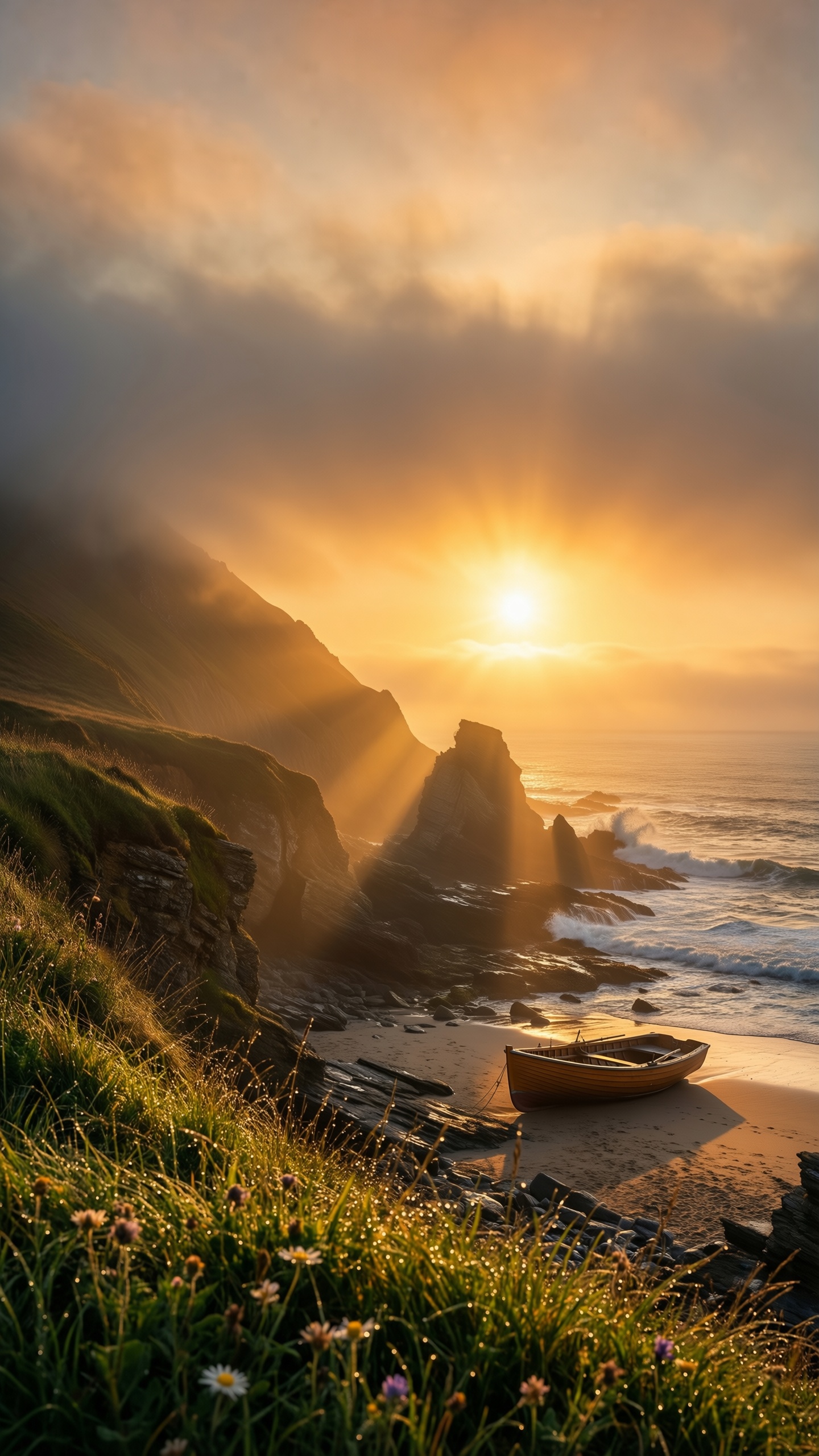 Sunset Cliffside Serenity - AI generated wallpaper