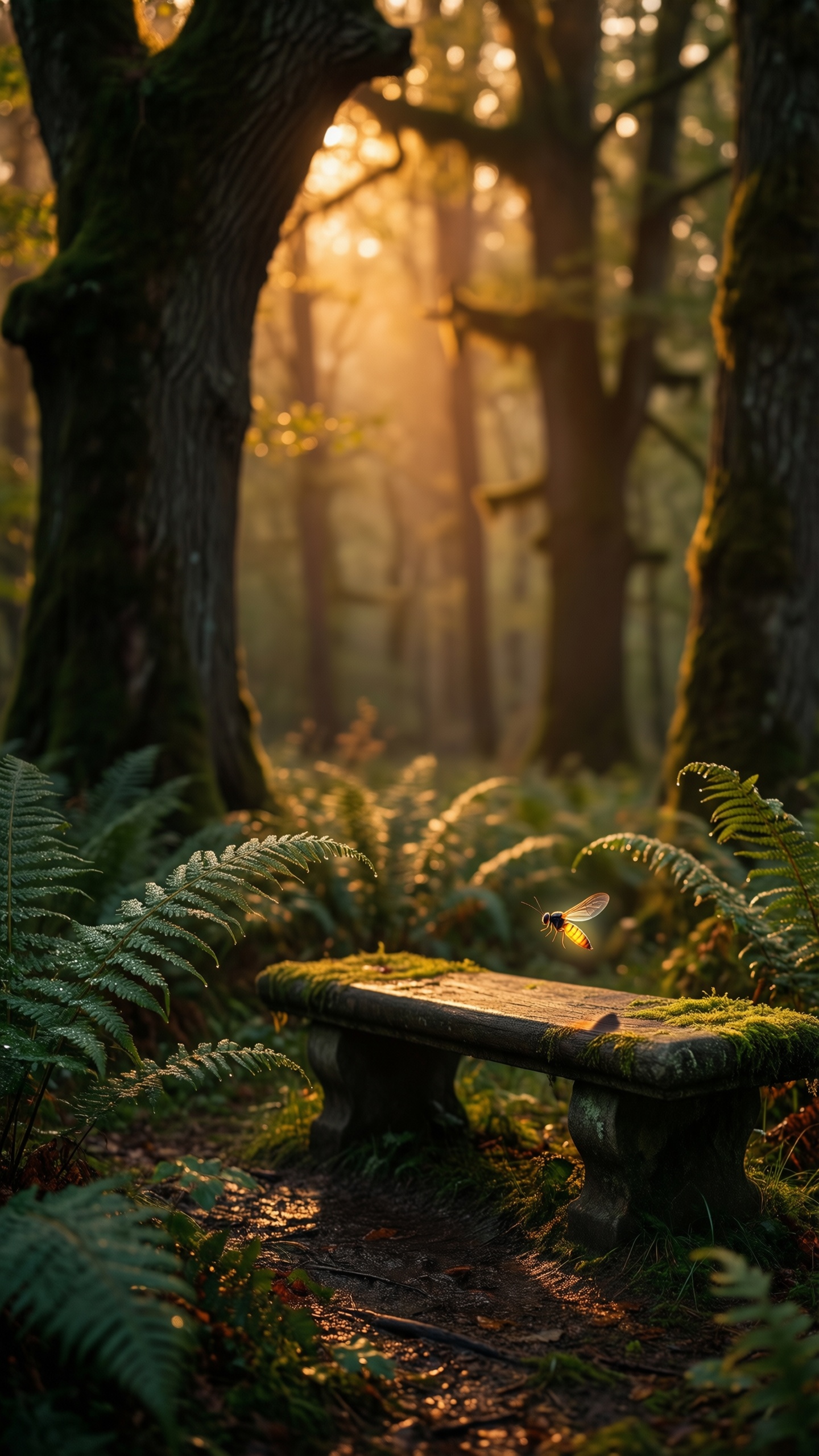 Mystic Forest Bench - AI generated wallpaper