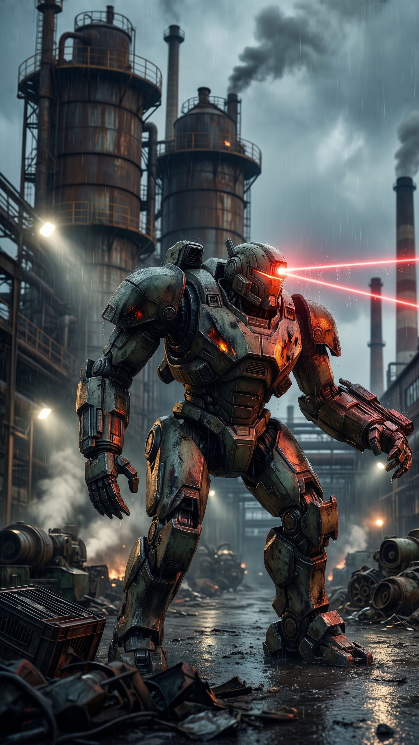 Cyberpunk Industrial Robot - AI generated wallpaper