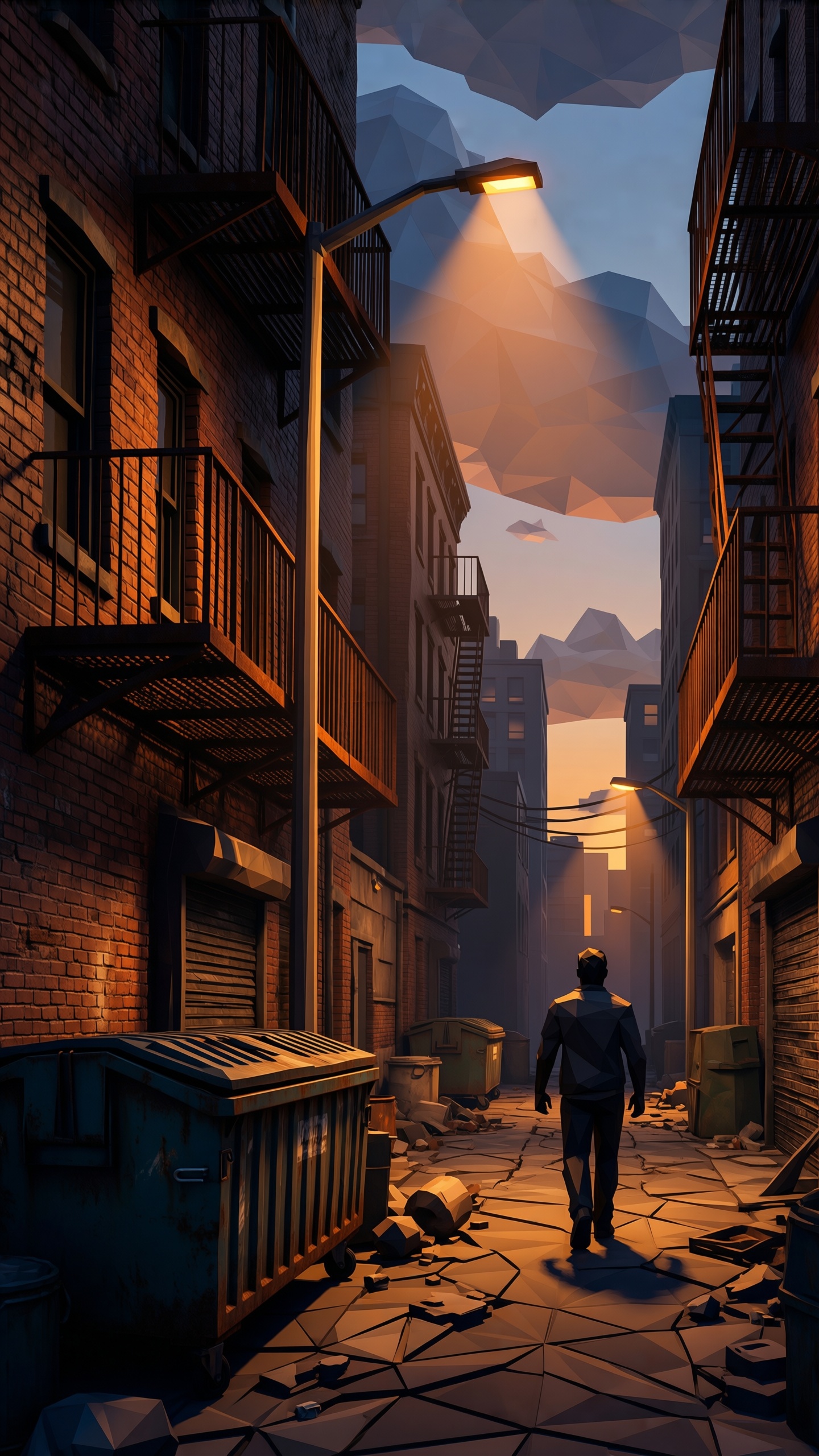 Urban Low-Poly Alleyway - AI generated wallpaper