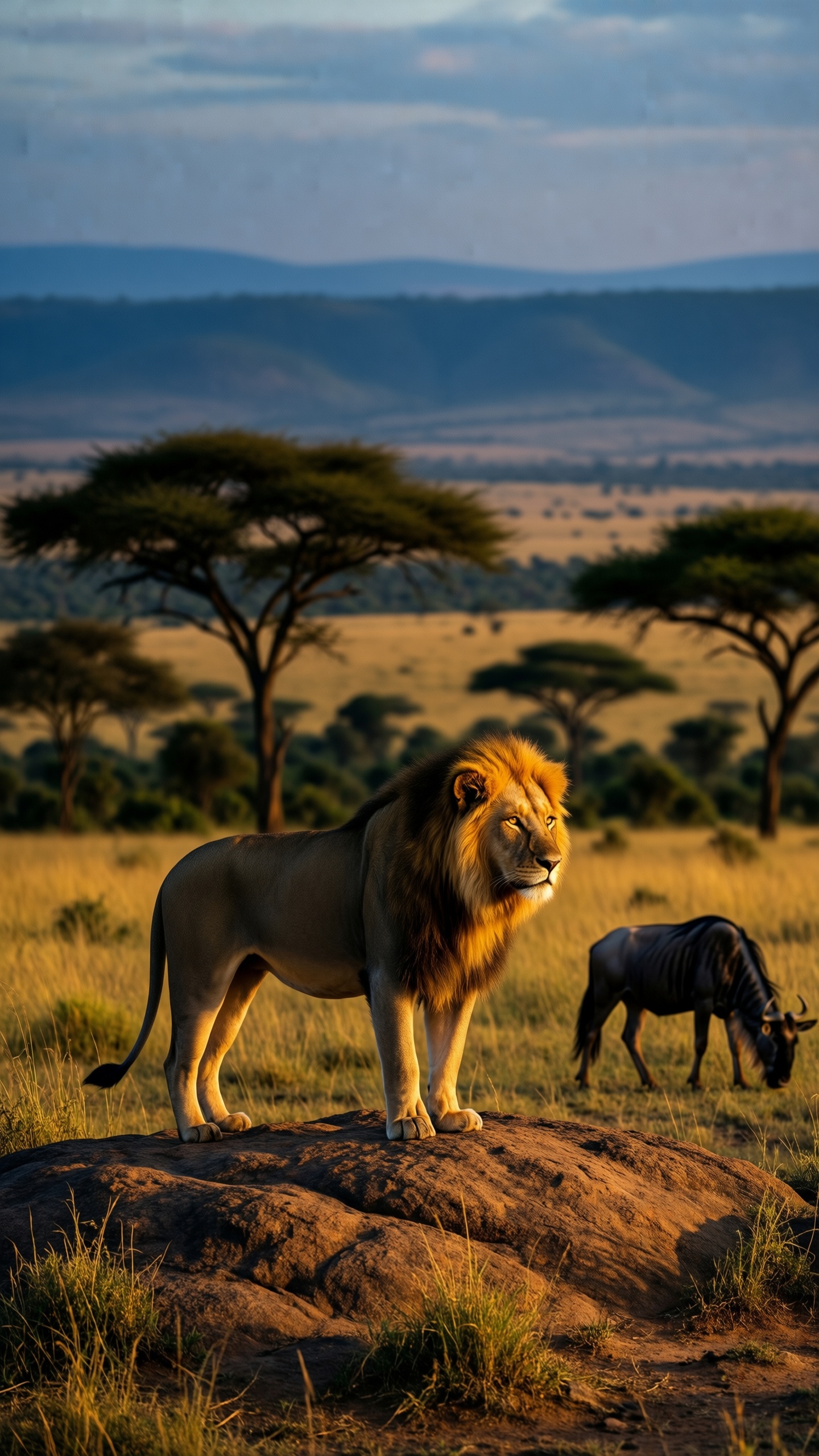 Lion in Serengeti - AI generated wallpaper