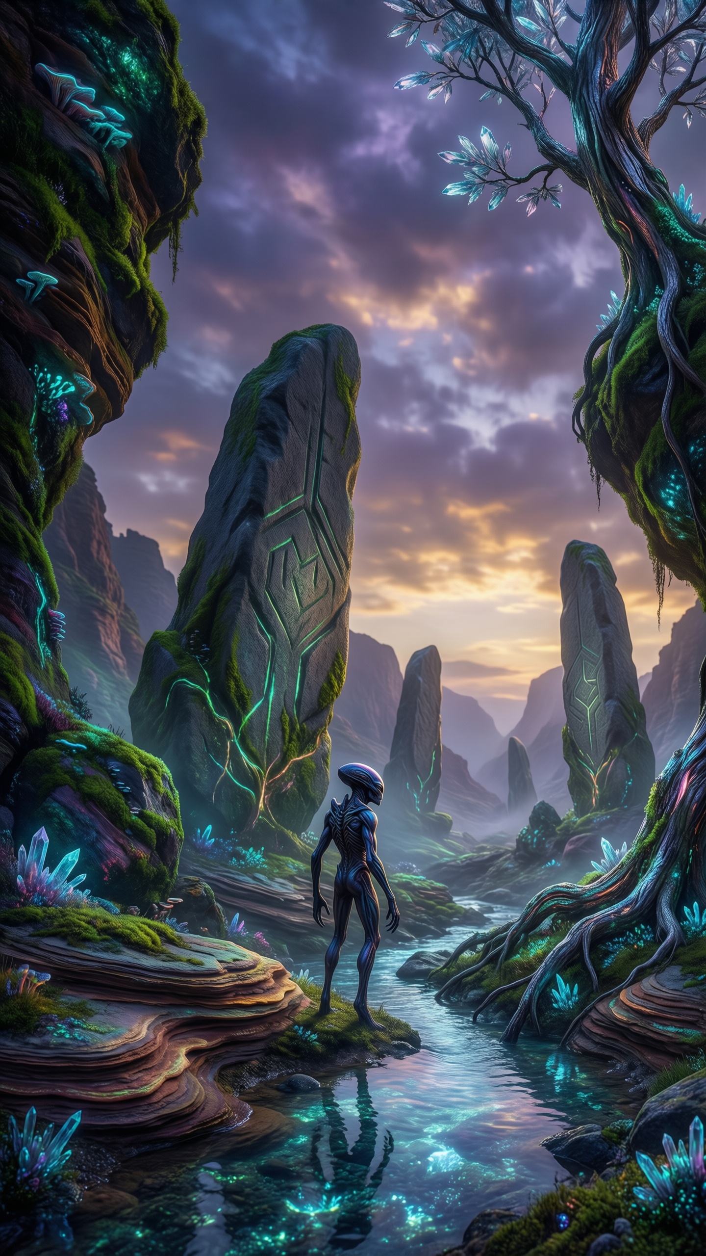 Alien in a Mystical Forest - AI generated wallpaper