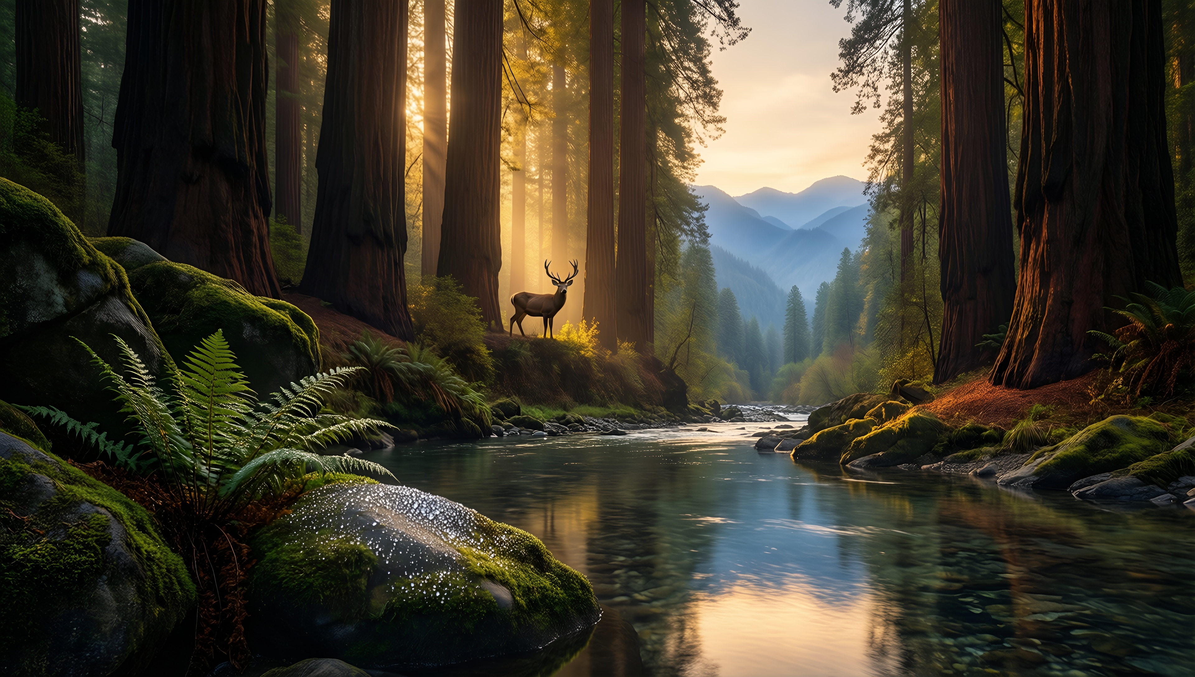 Majestic Forest Sunset - AI generated wallpaper