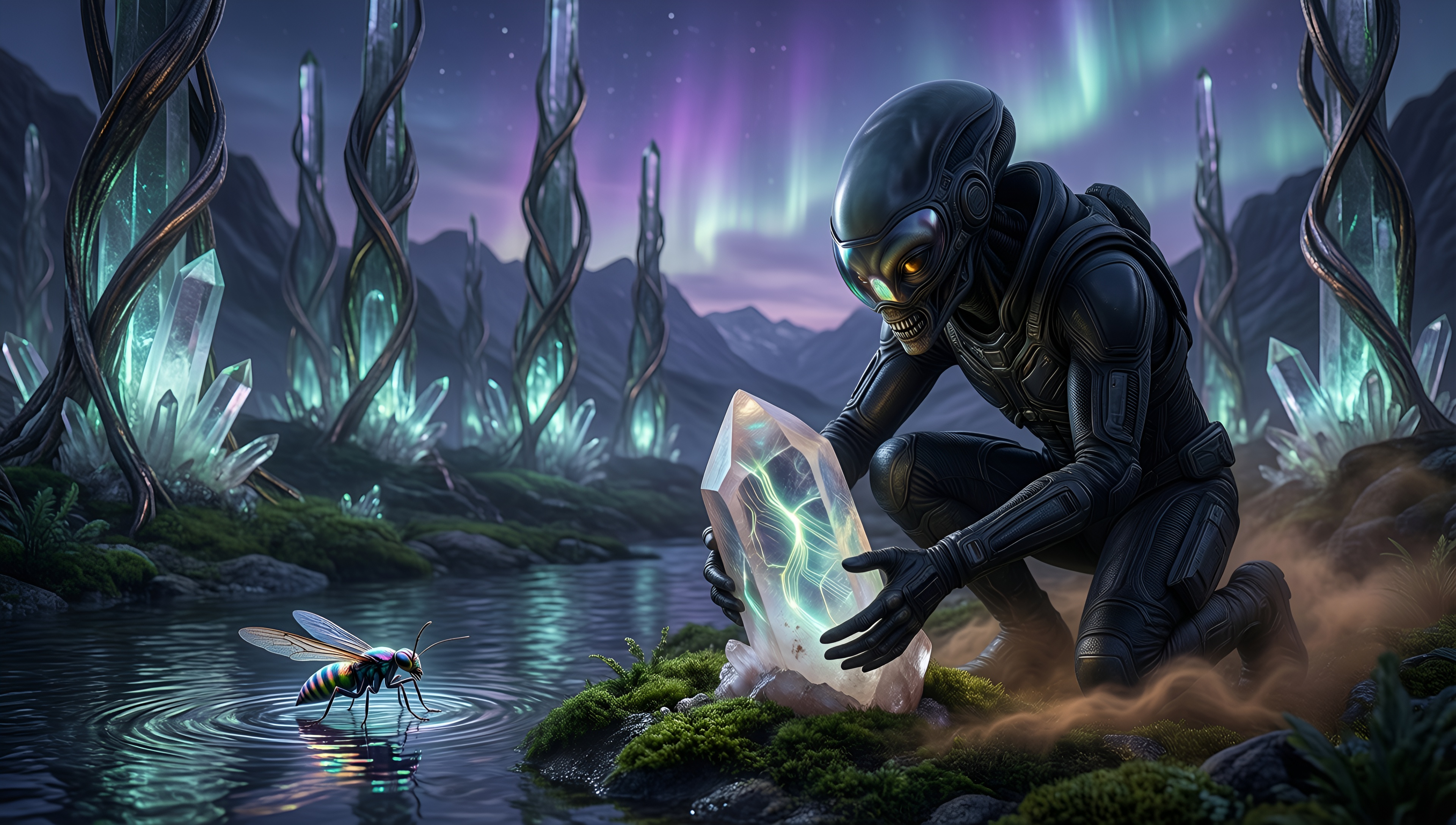 Alien Explorer in Crystal Forest - AI generated wallpaper