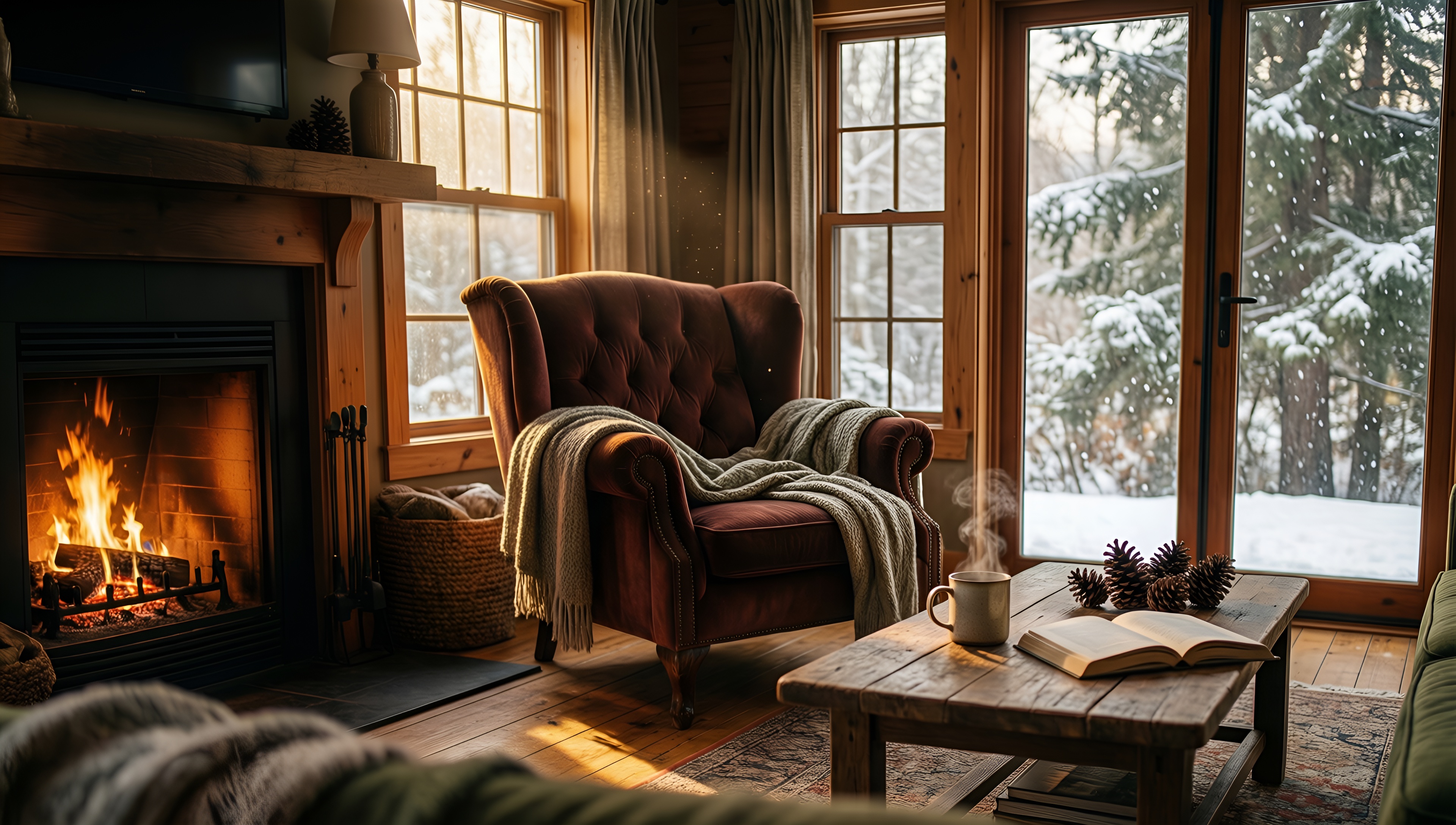 Cozy Winter Cabin Interior - AI generated wallpaper