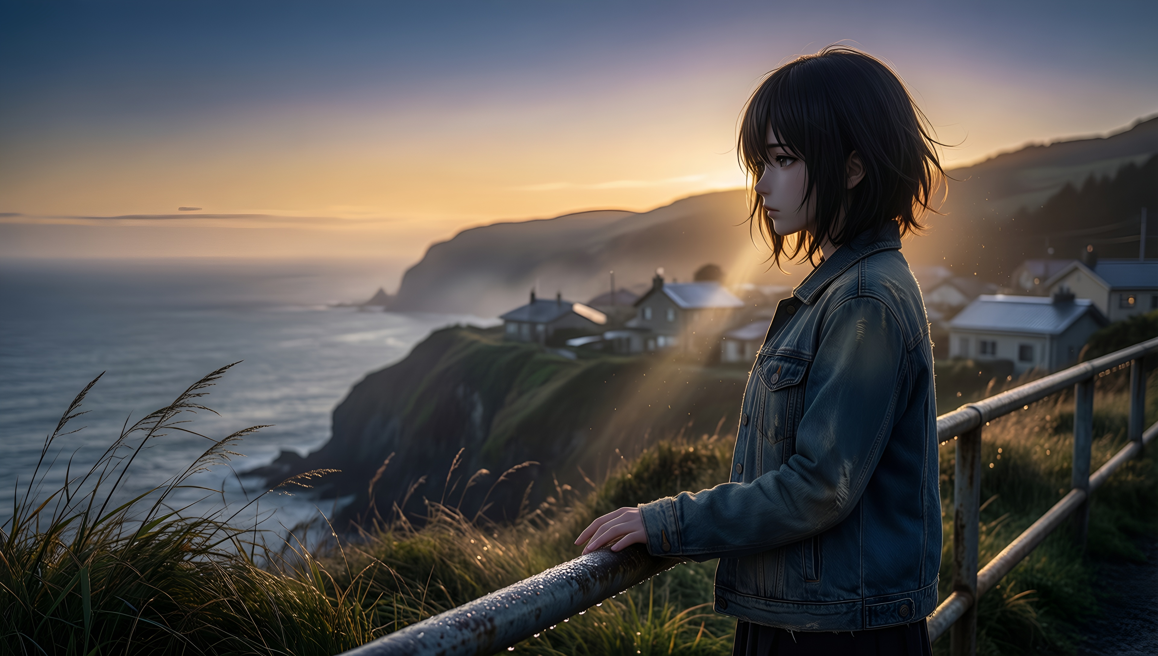 Serene Cliffside Sunset - AI generated wallpaper