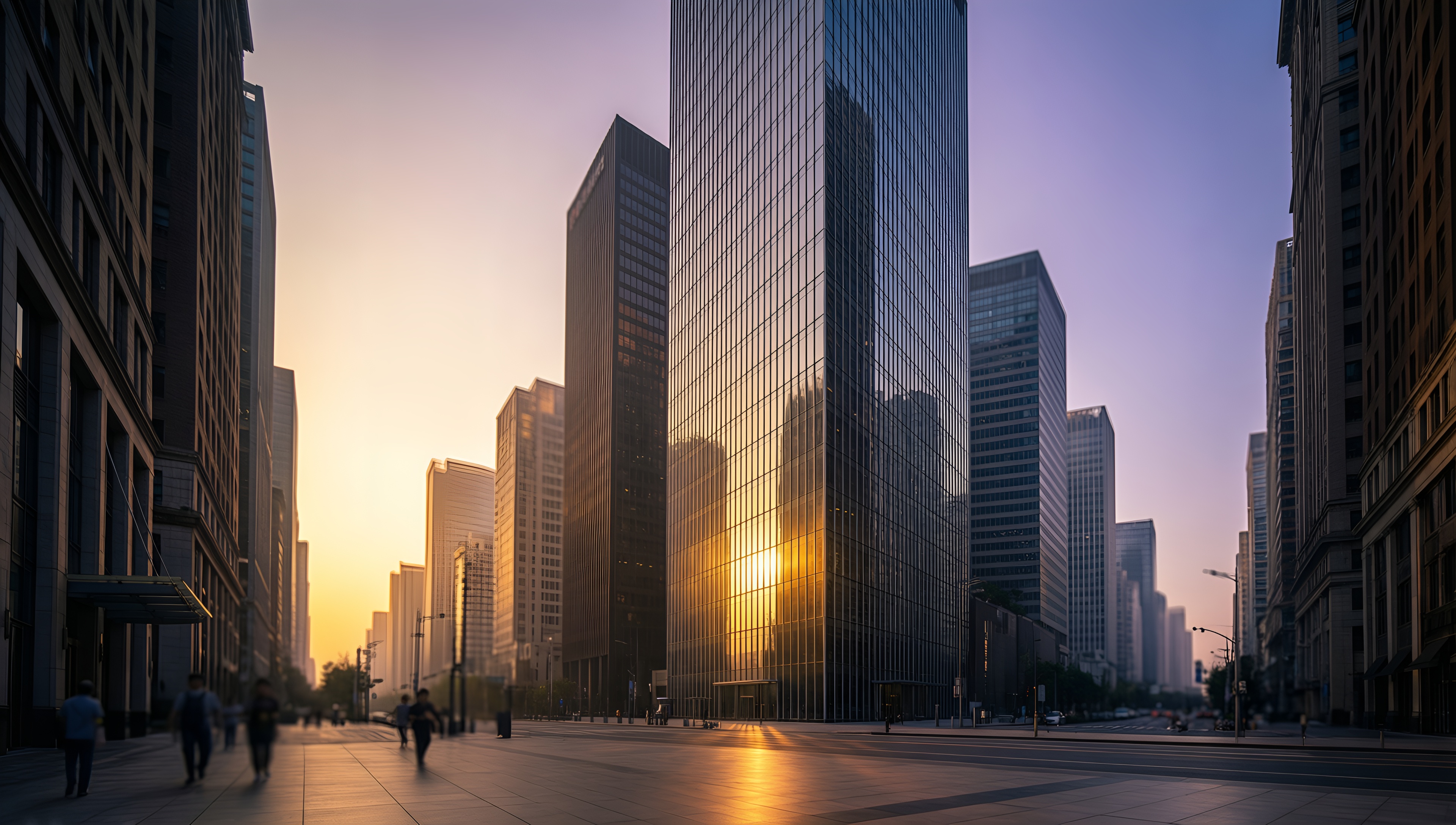 Sunset Reflections in Urban Skyscrapers - AI generated wallpaper