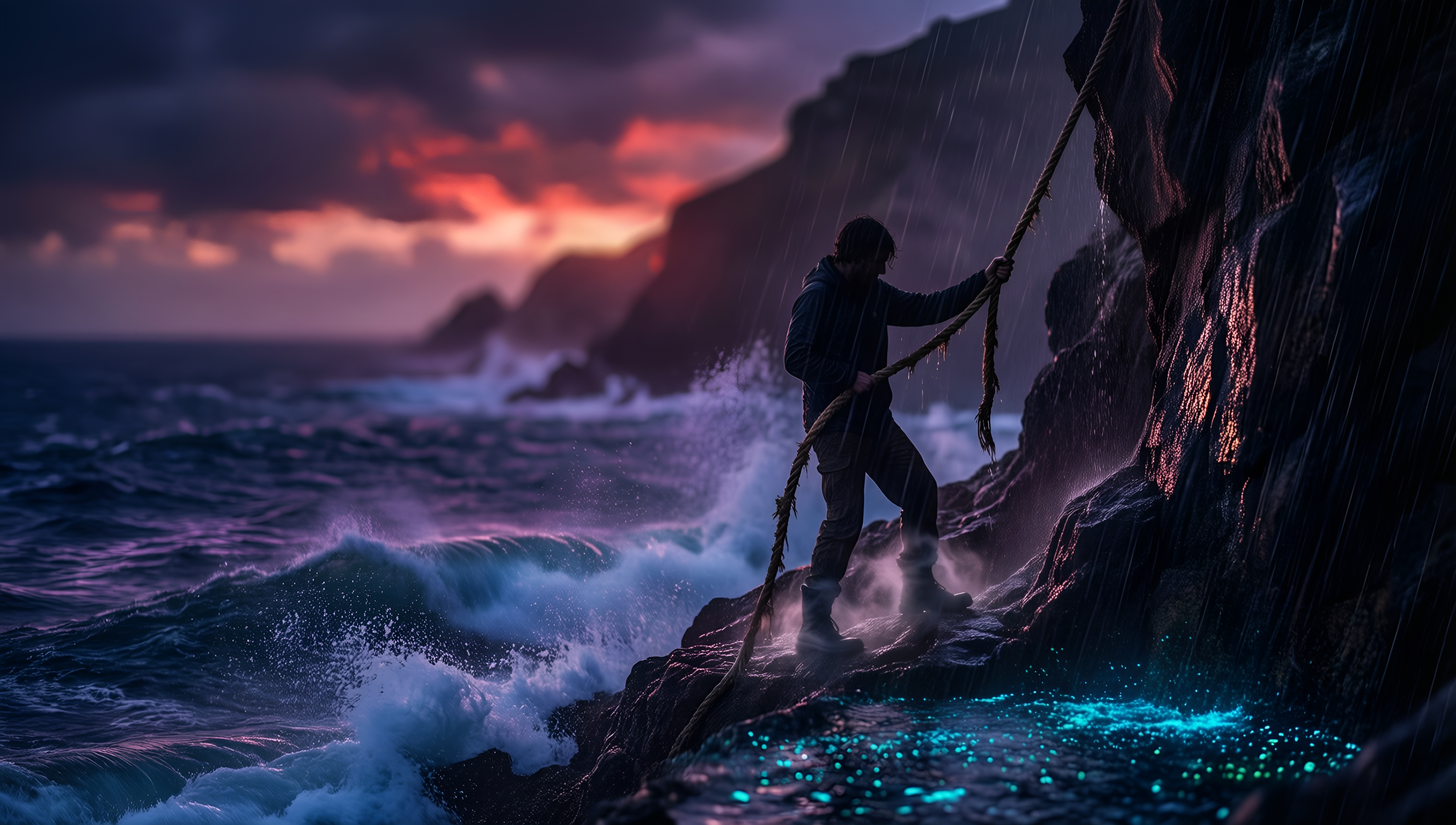 Mystic Climb in the Storm - AI generated wallpaper