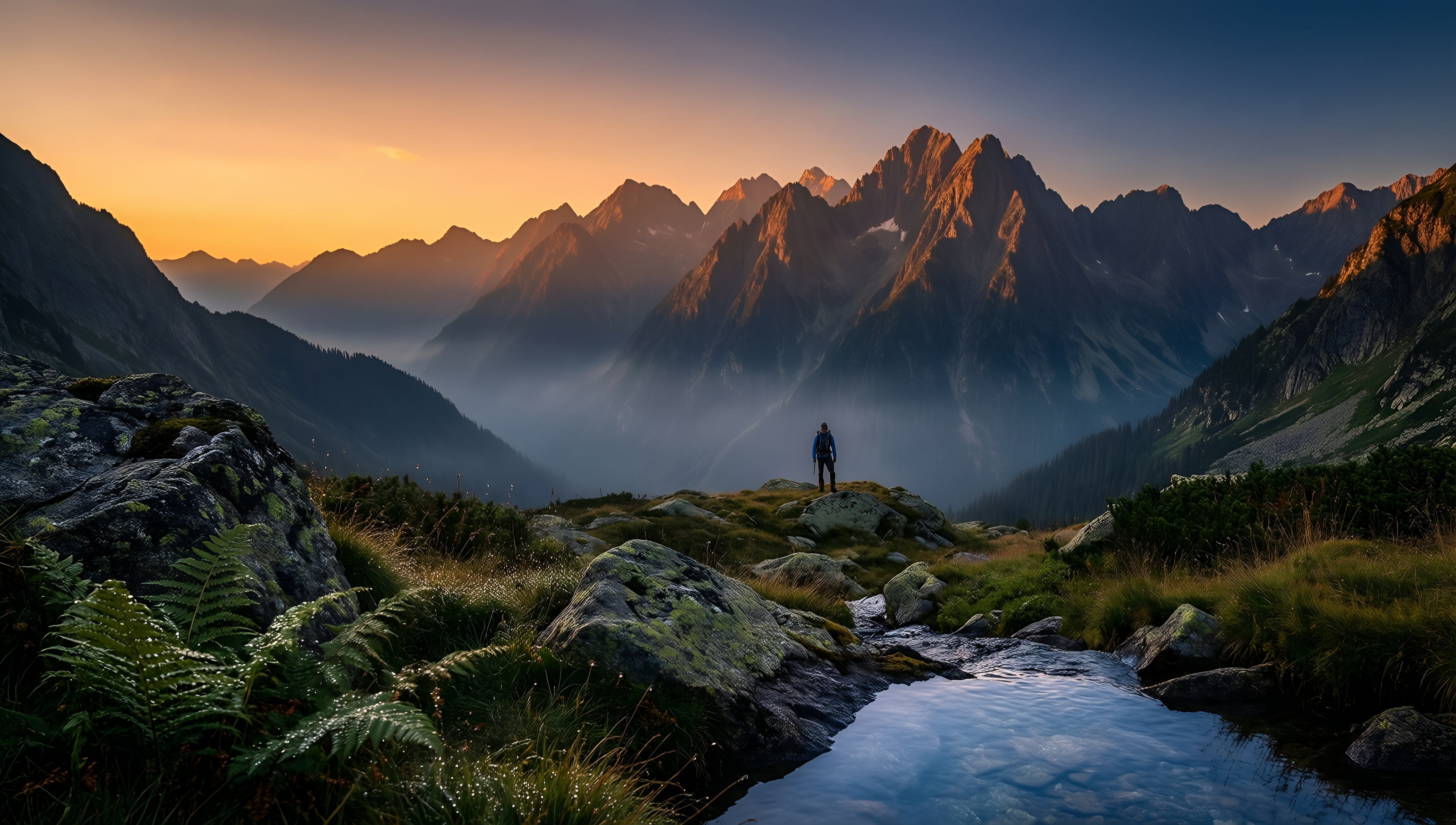Majestic Mountain Sunset - AI generated wallpaper
