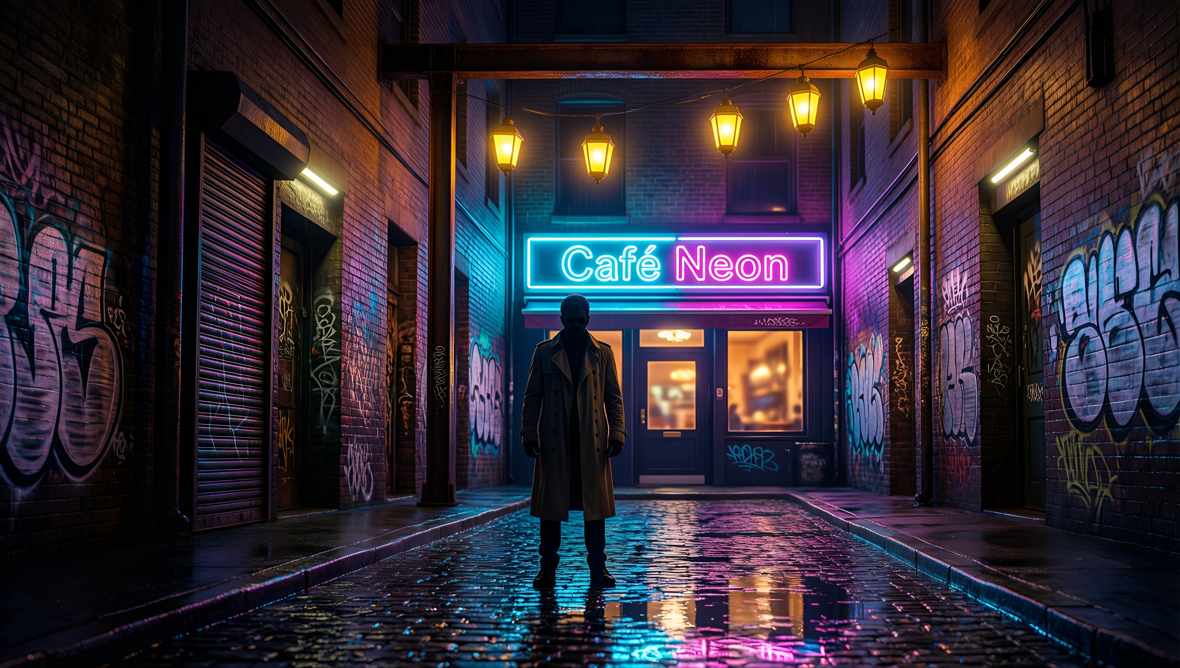 Neon Alley Cafe - AI generated wallpaper