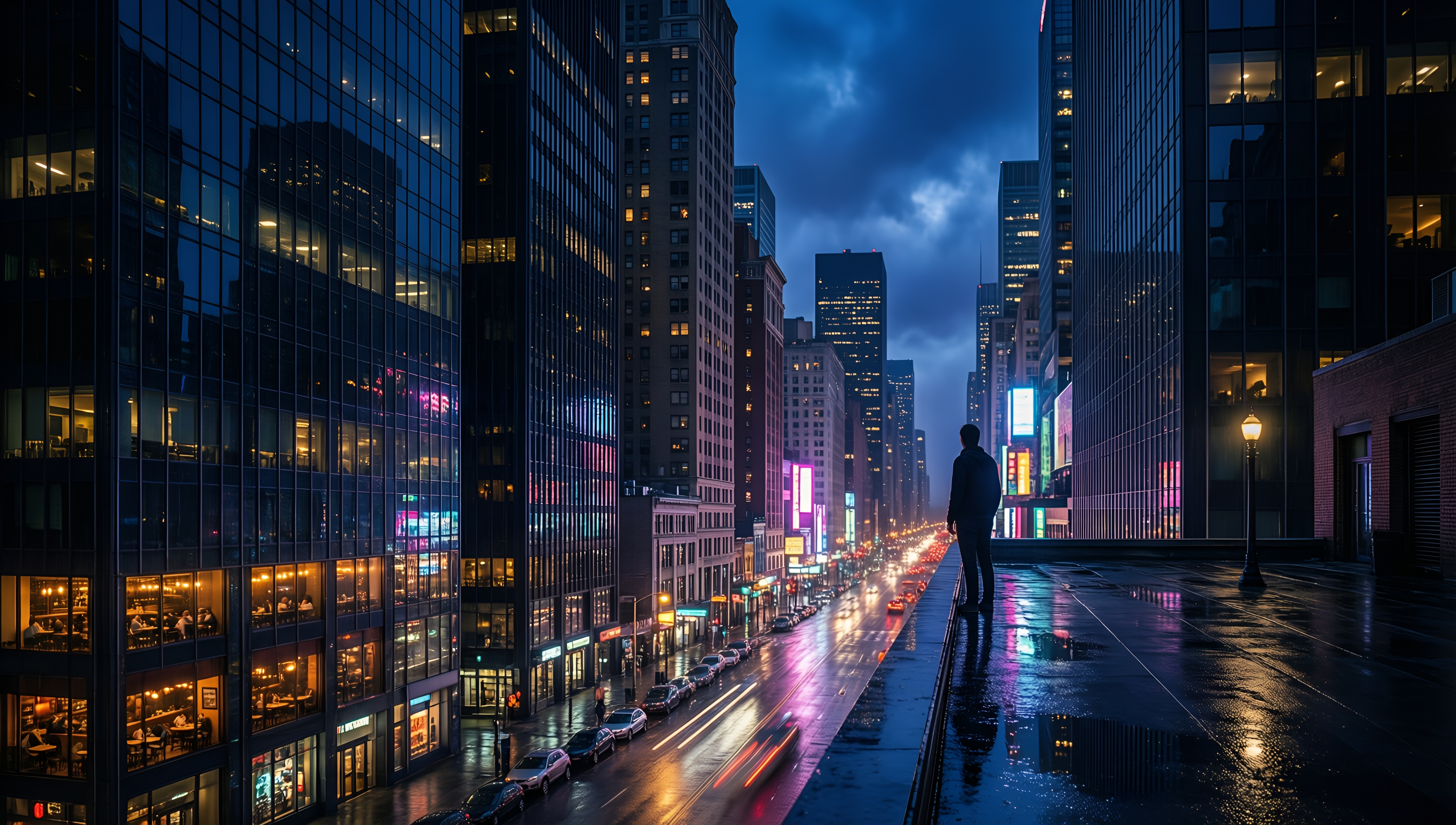 Urban Night Reflections - AI generated wallpaper