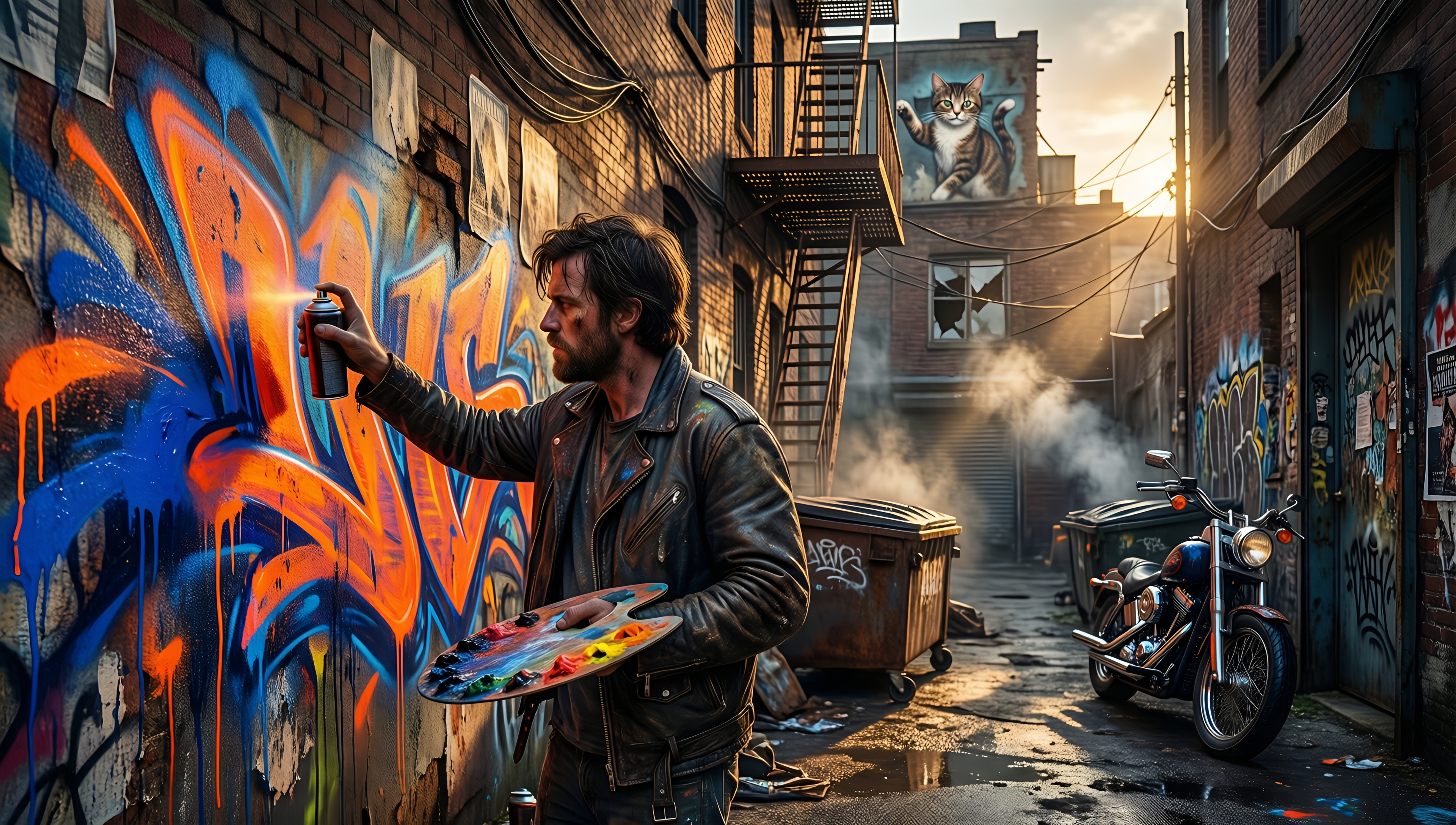 Urban Graffiti Artist at Work - AI generated wallpaper