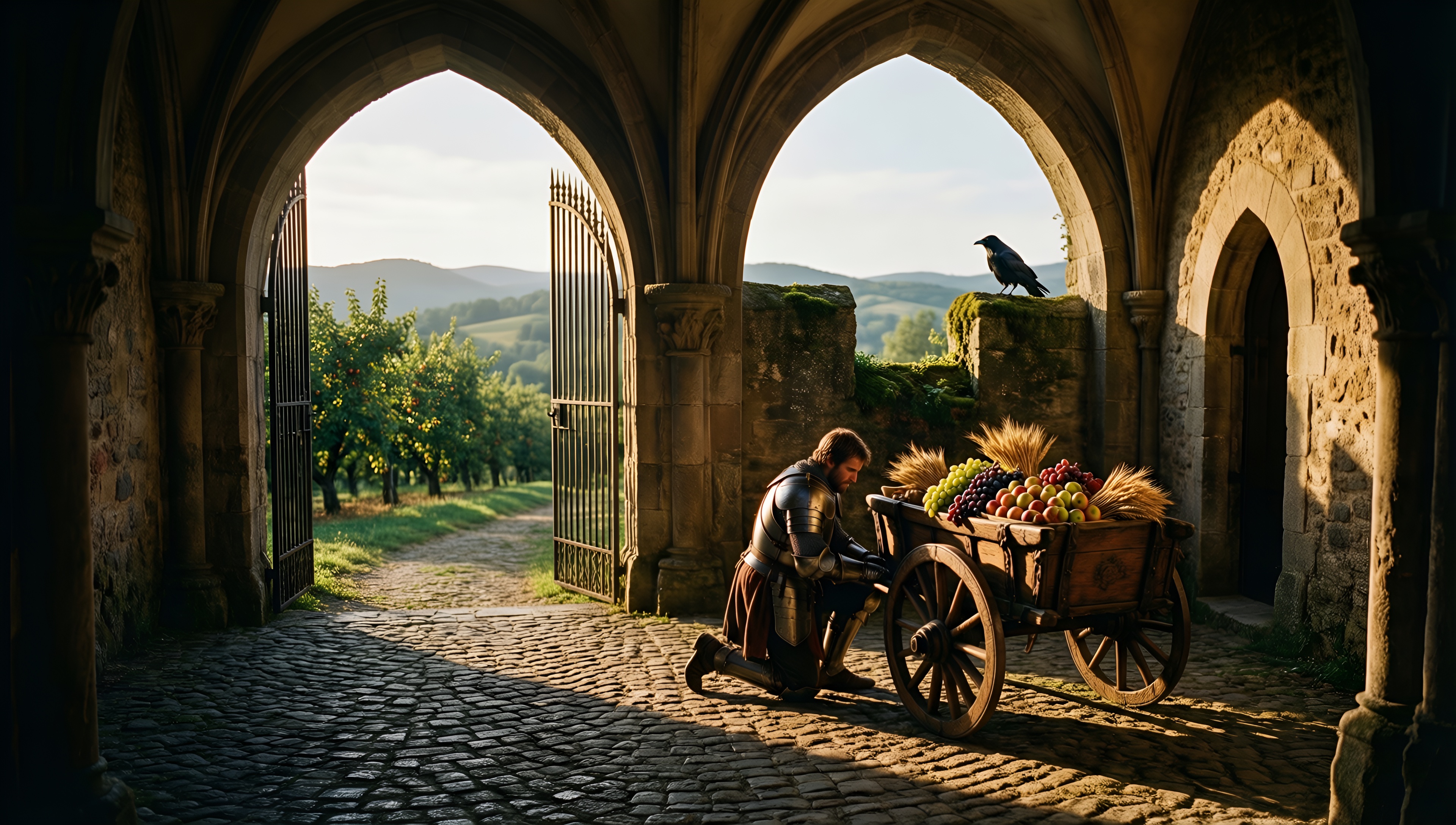 Medieval Knight at the Gates - AI generated wallpaper