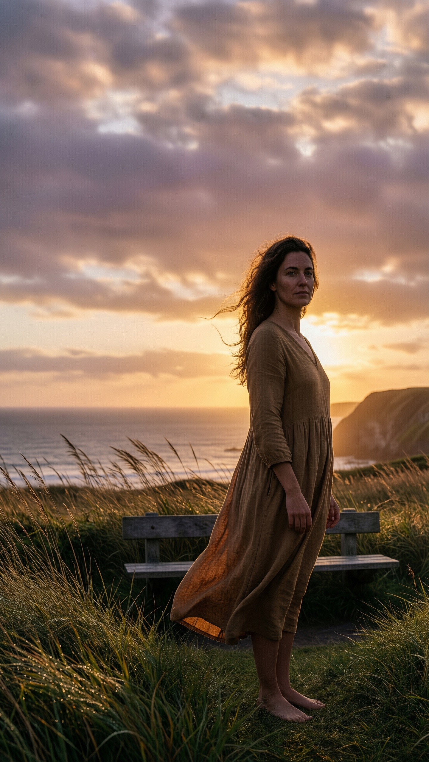 Woman At Sunset By The Sea 1 - AI generated wallpaper