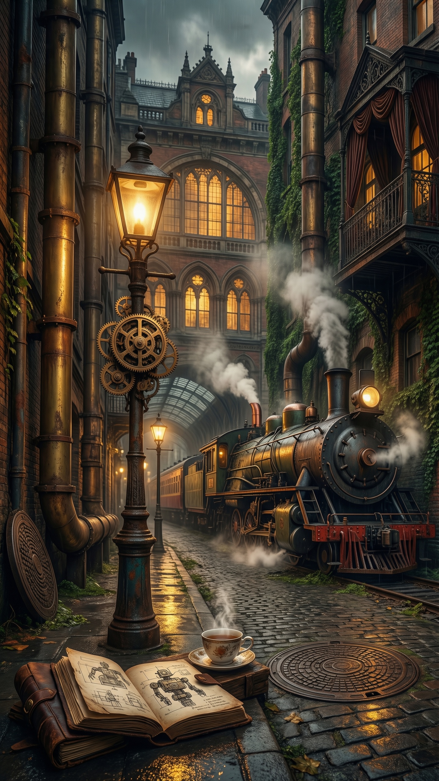 Steampunk Alleyway - AI generated wallpaper