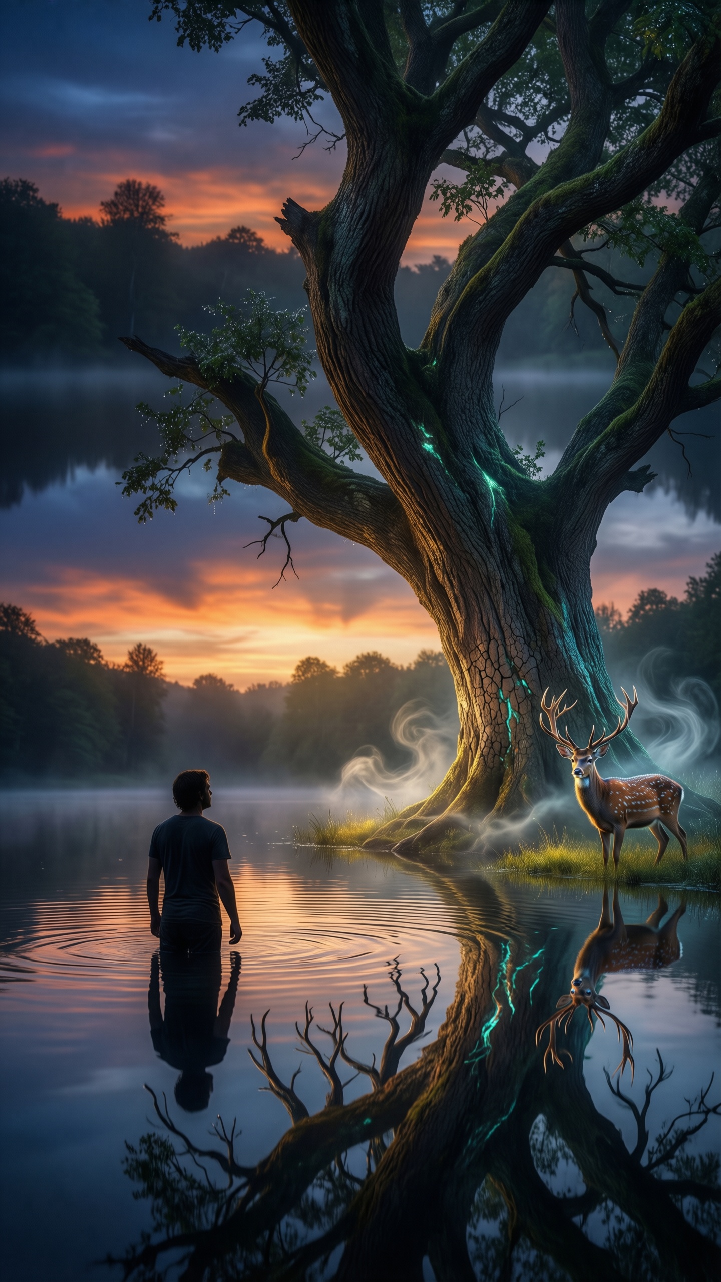 Mystical Forest Reflection - AI generated wallpaper