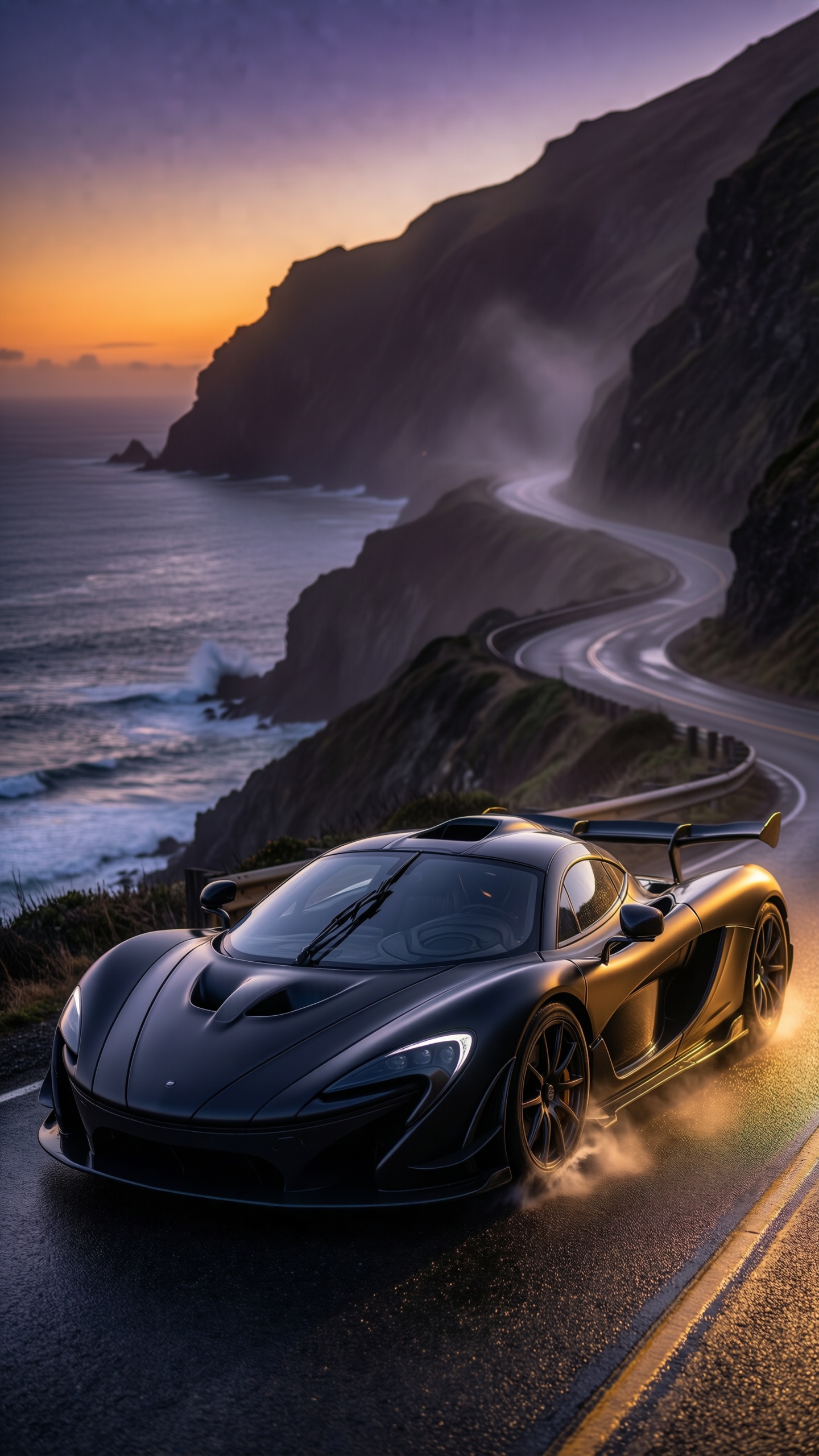 Golden Supercar Sunset - AI generated wallpaper