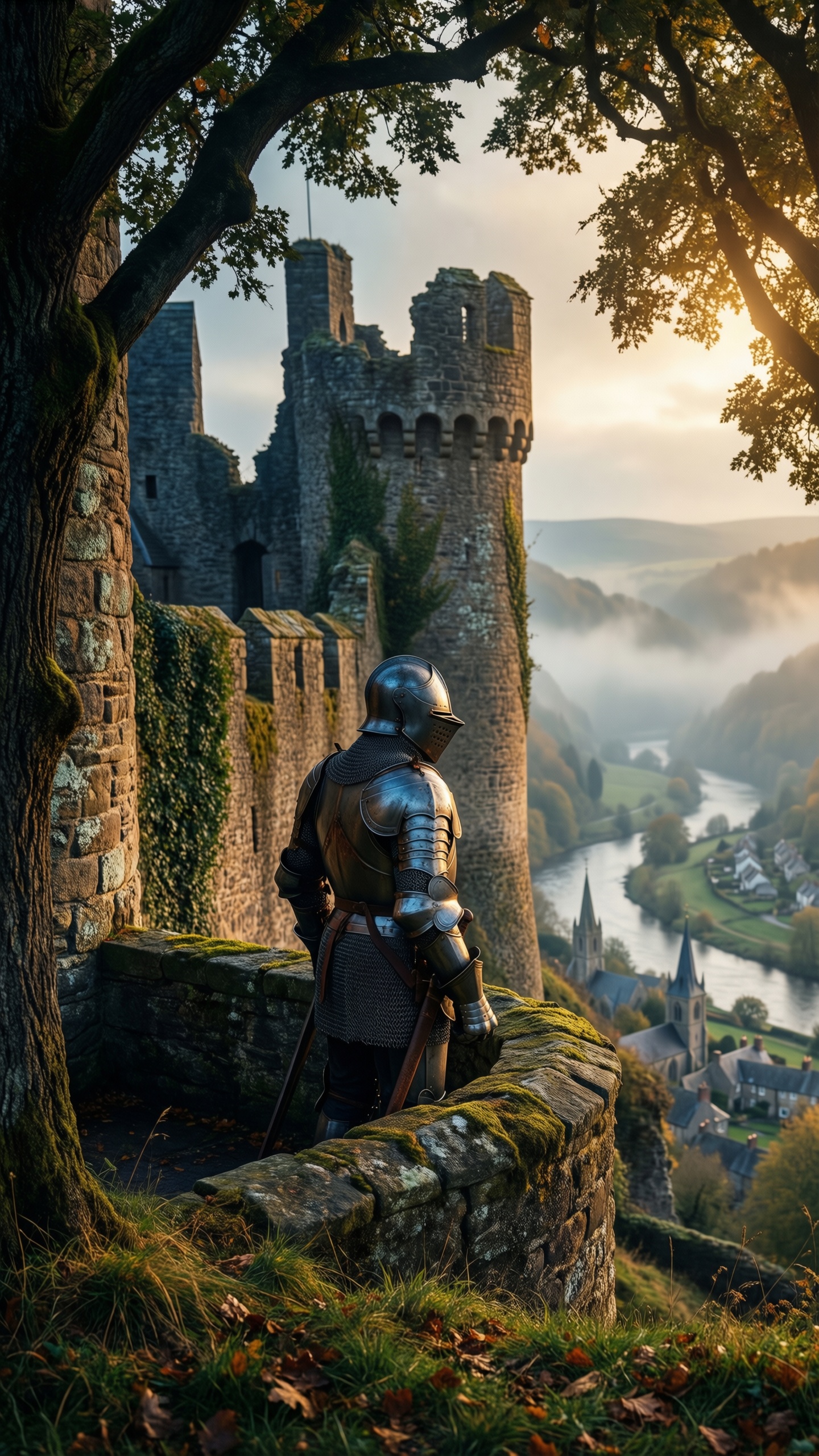 Knight at the Castle Ruins - AI generated wallpaper