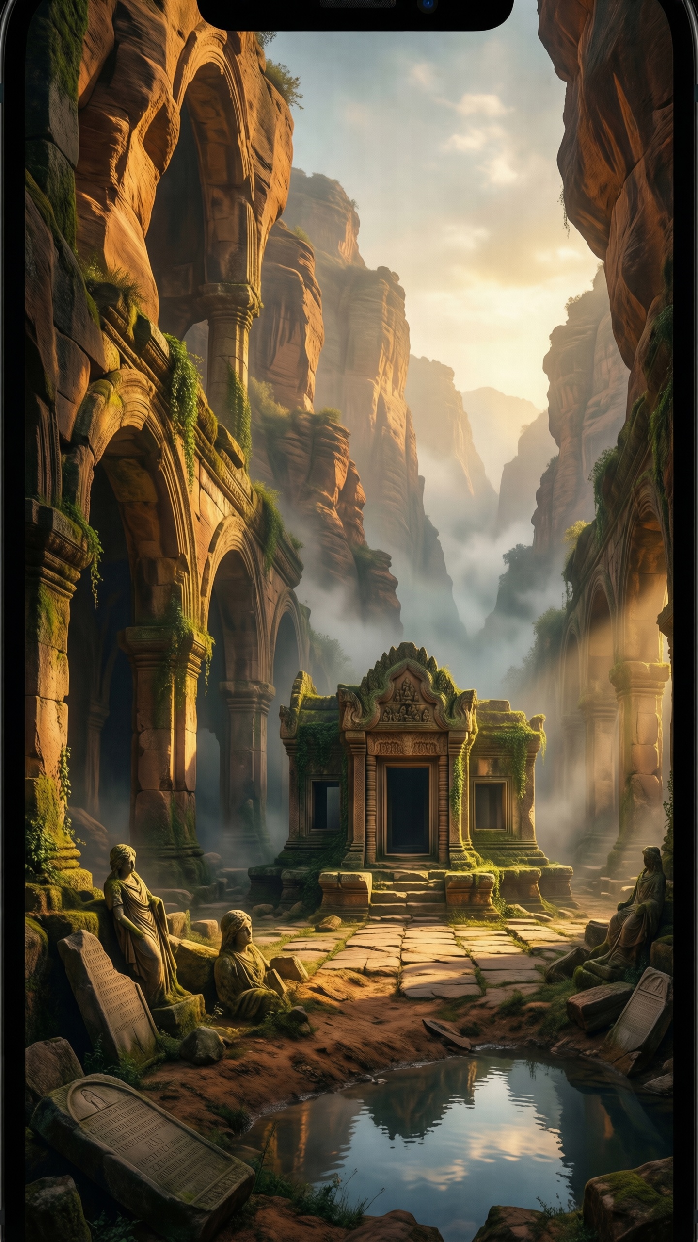 Mystic Ruins in the Canyon - AI generated wallpaper