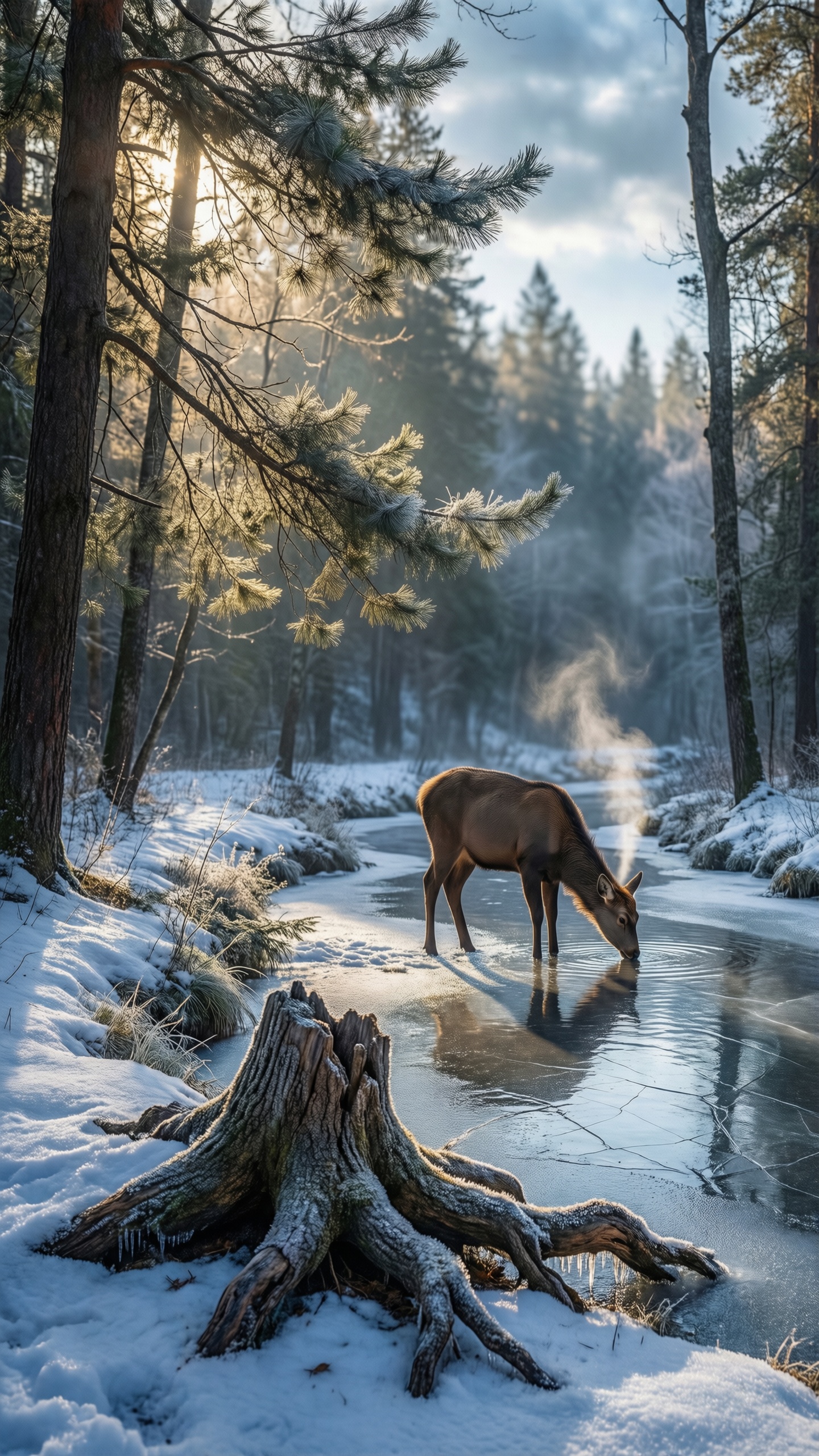 Winter Wonderland with Deer - AI generated wallpaper