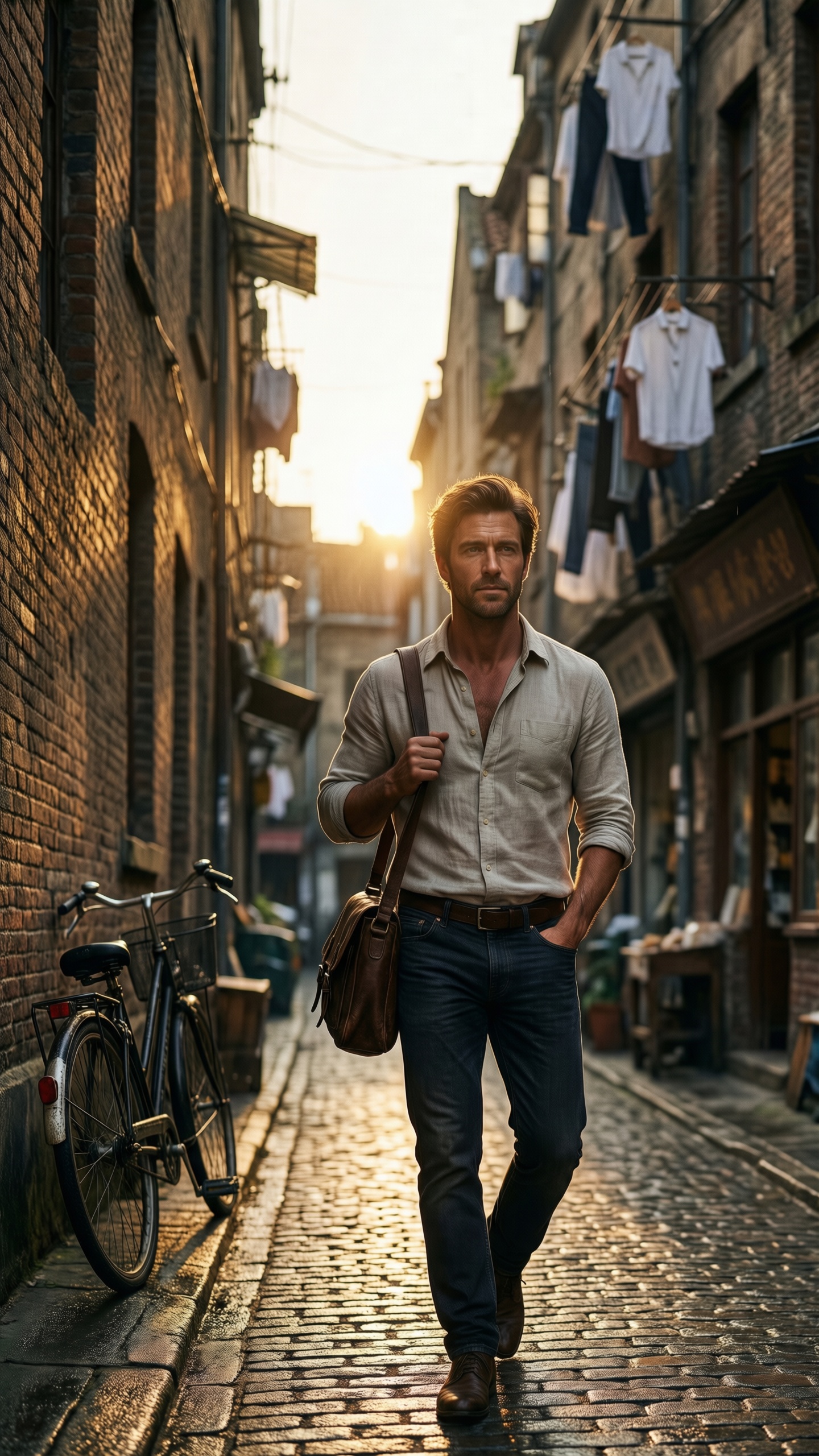 Sunset Alleyway Journey - AI generated wallpaper