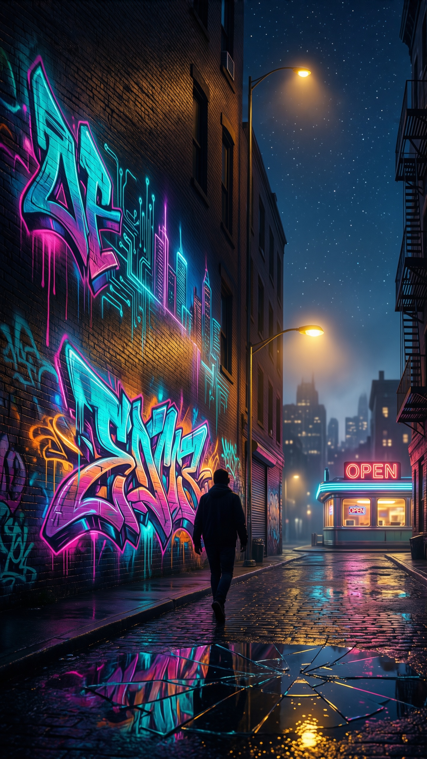 Neon Cyberpunk Alley - AI generated wallpaper