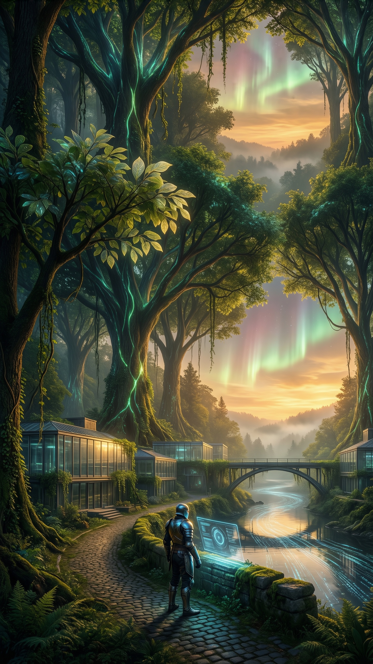 Mystic Forest with Futuristic Elements - AI generated wallpaper