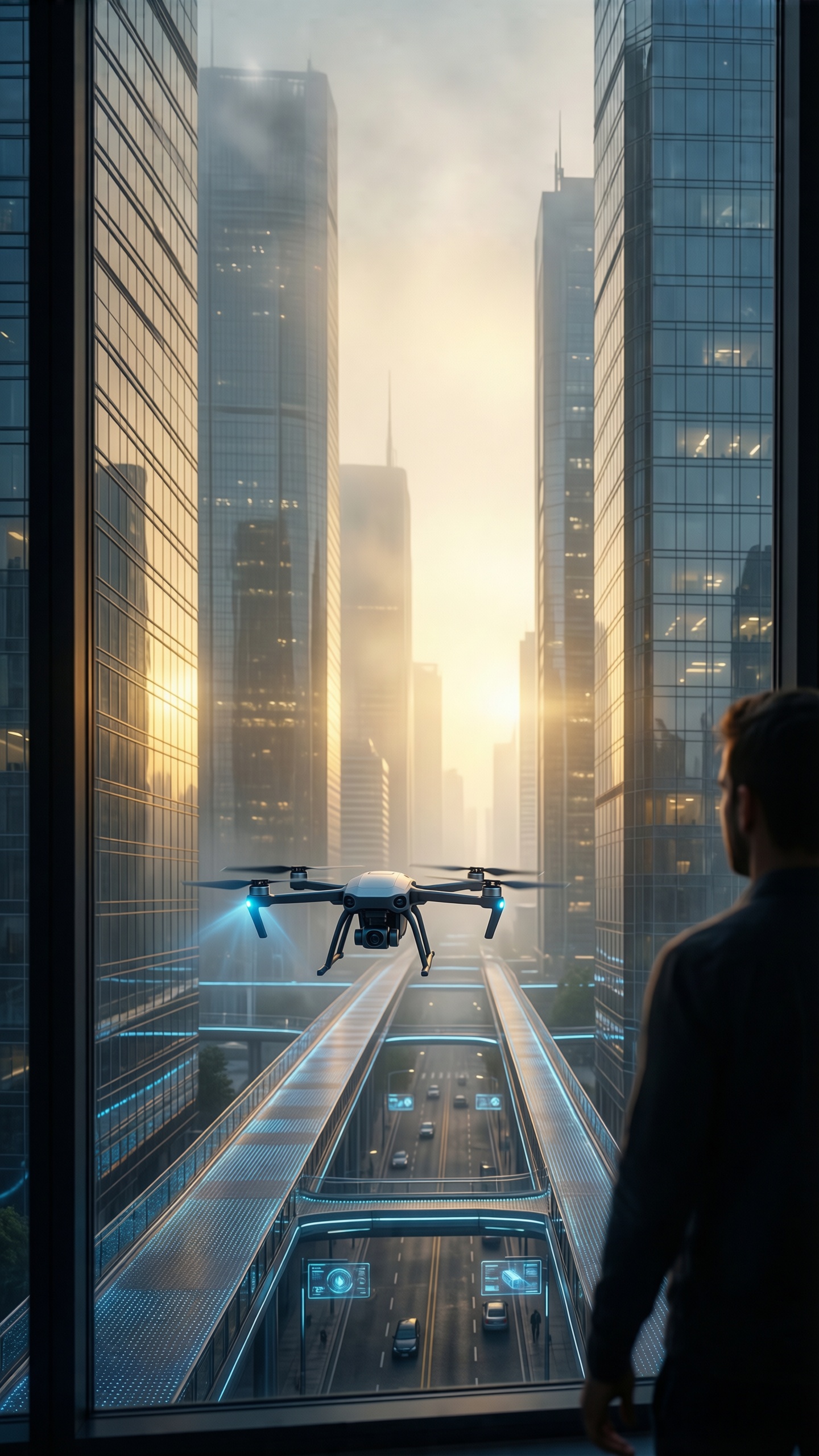 Cyberpunk Cityscape with Drone - AI generated wallpaper