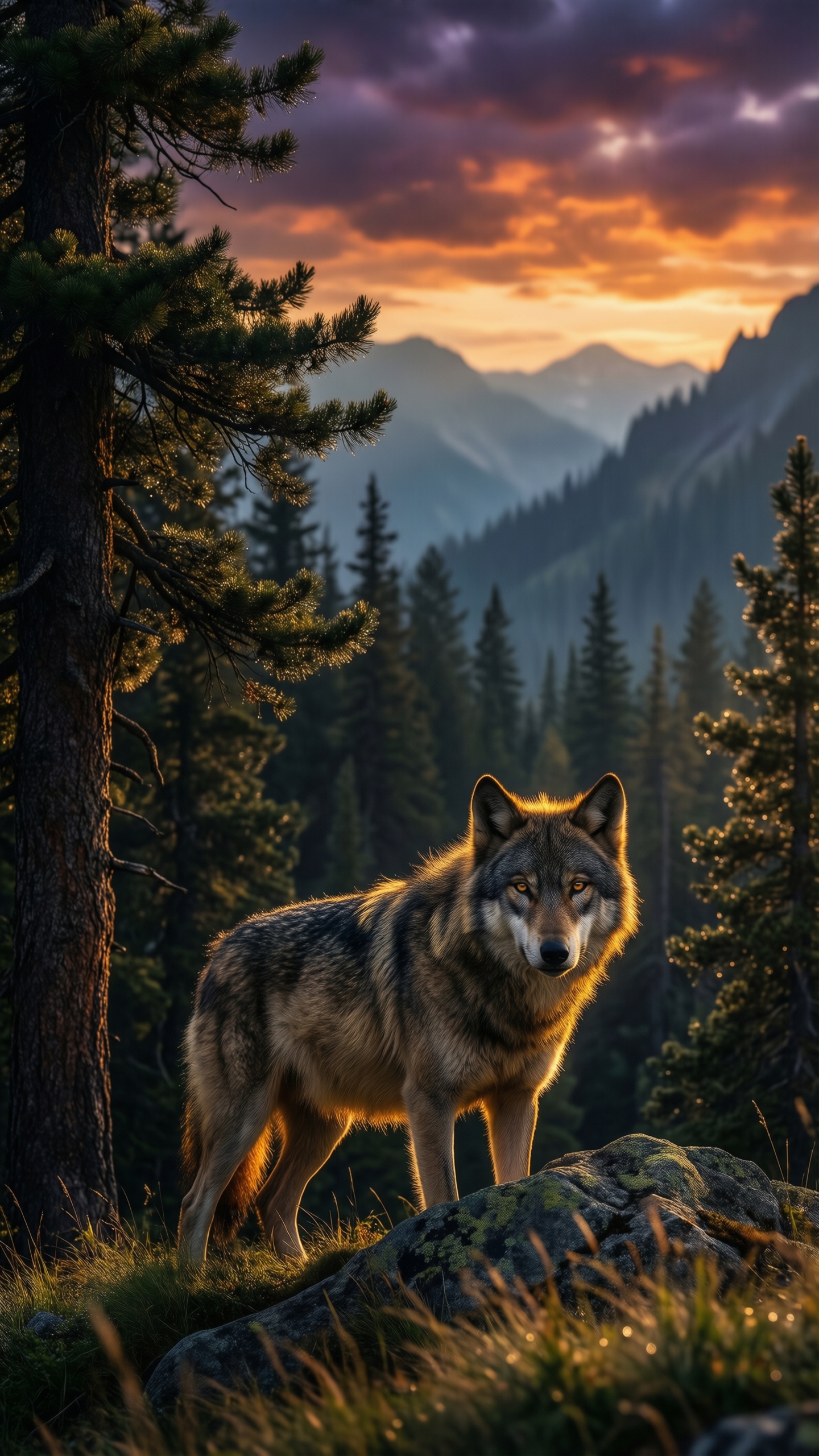 Wolf In The Wild Sunset 2 - AI generated wallpaper