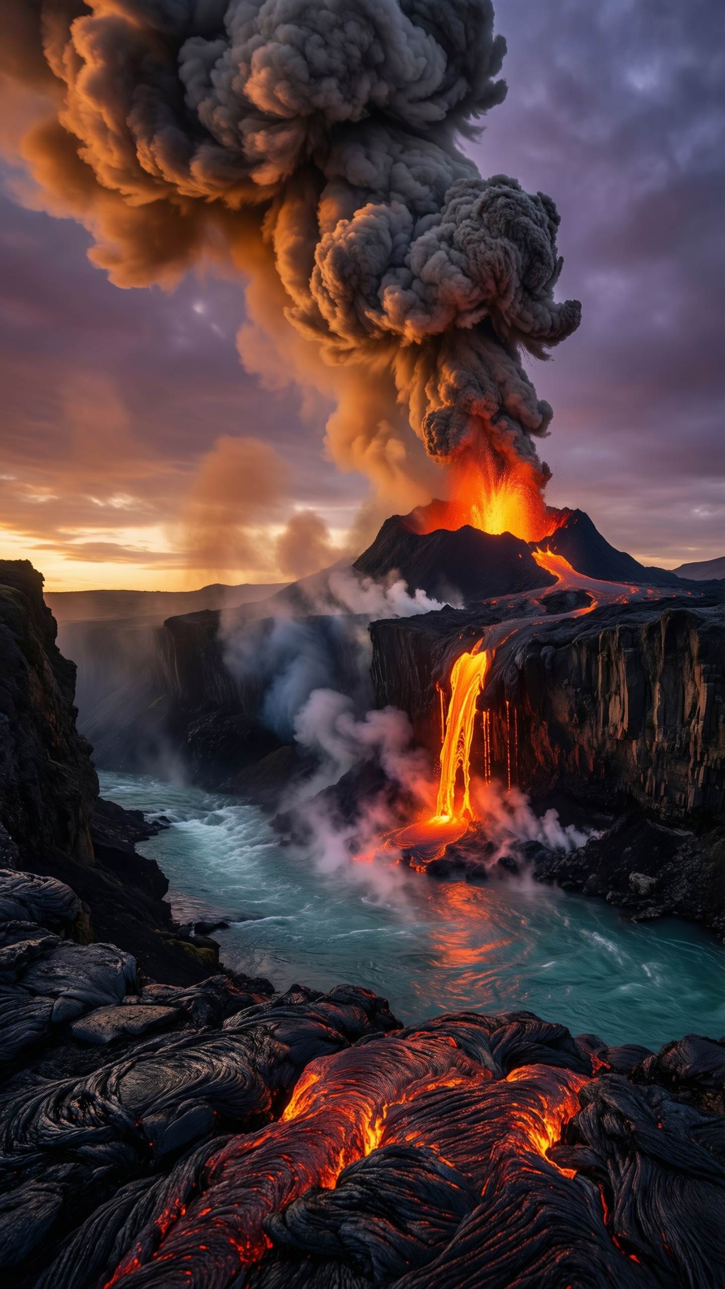 Volcanic Eruption at Sunset - AI generated wallpaper