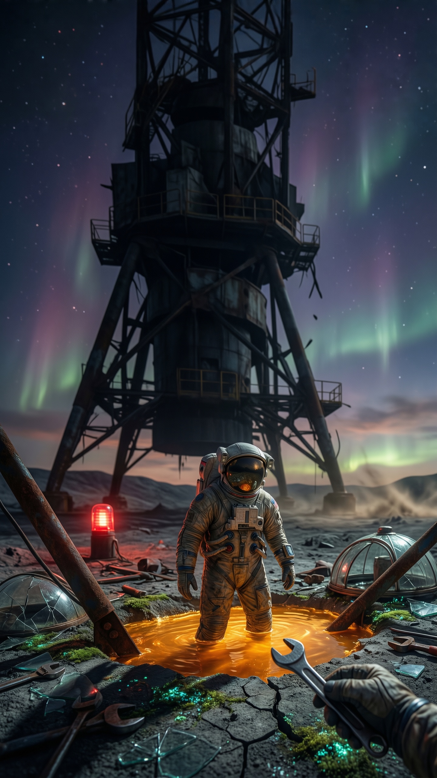 Astronaut in a Post-Apocalyptic Landscape - AI generated wallpaper