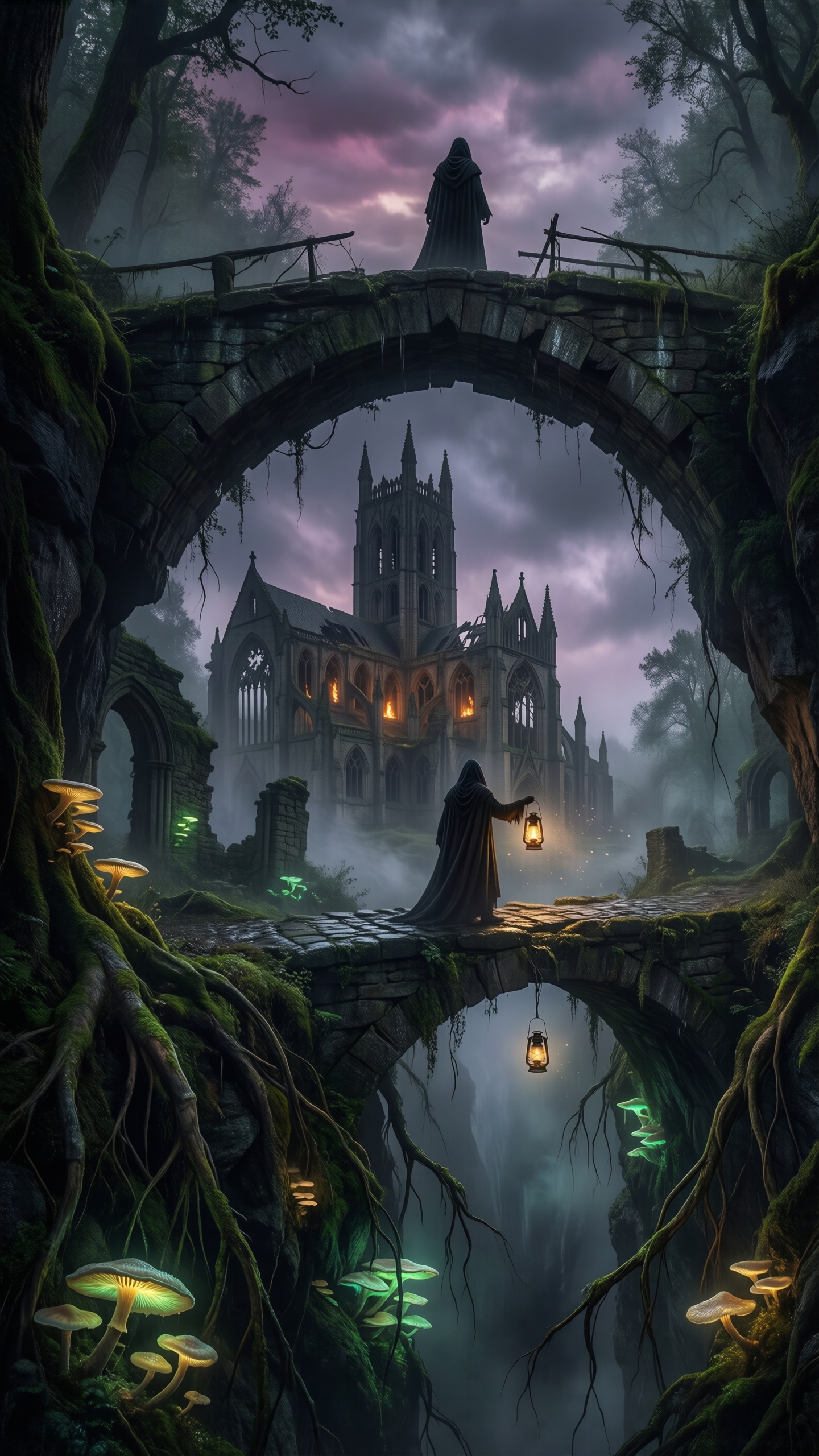 Mystic Bridge In The Enchanted Forest 1 - AI generated wallpaper