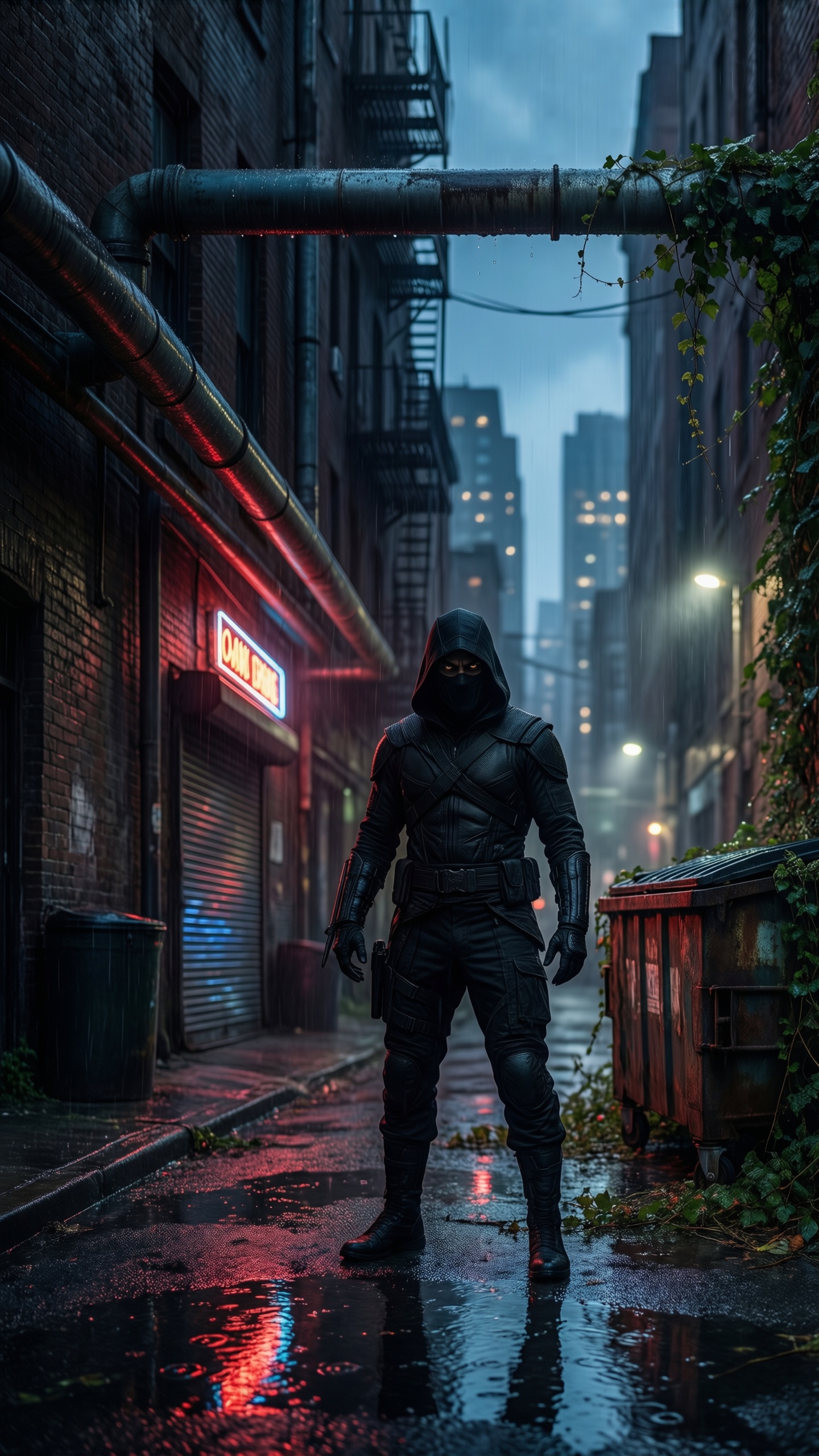 Cyberpunk Alleyway Warrior - AI generated wallpaper