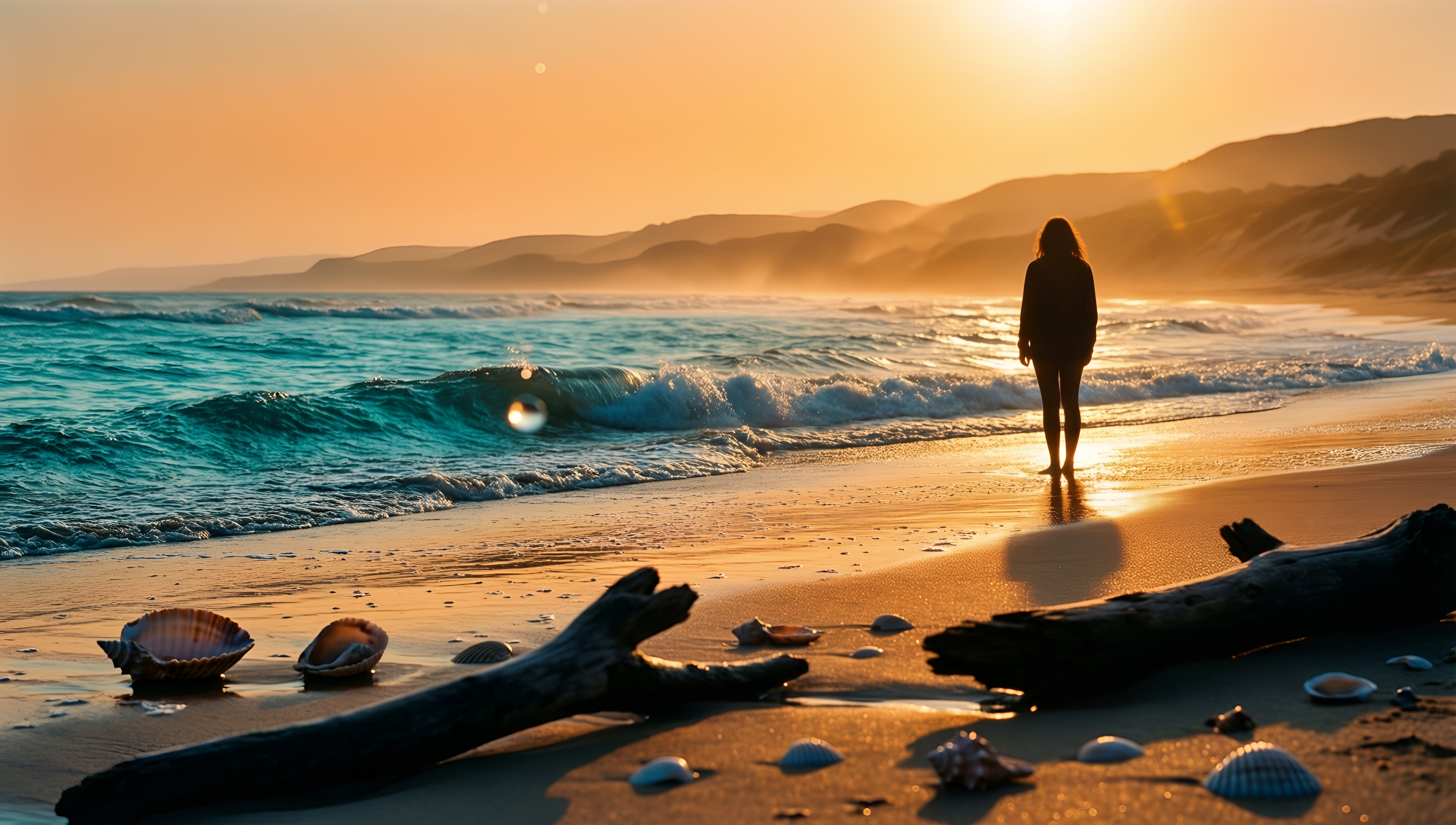 Serene Sunset Beach 1 - AI generated wallpaper