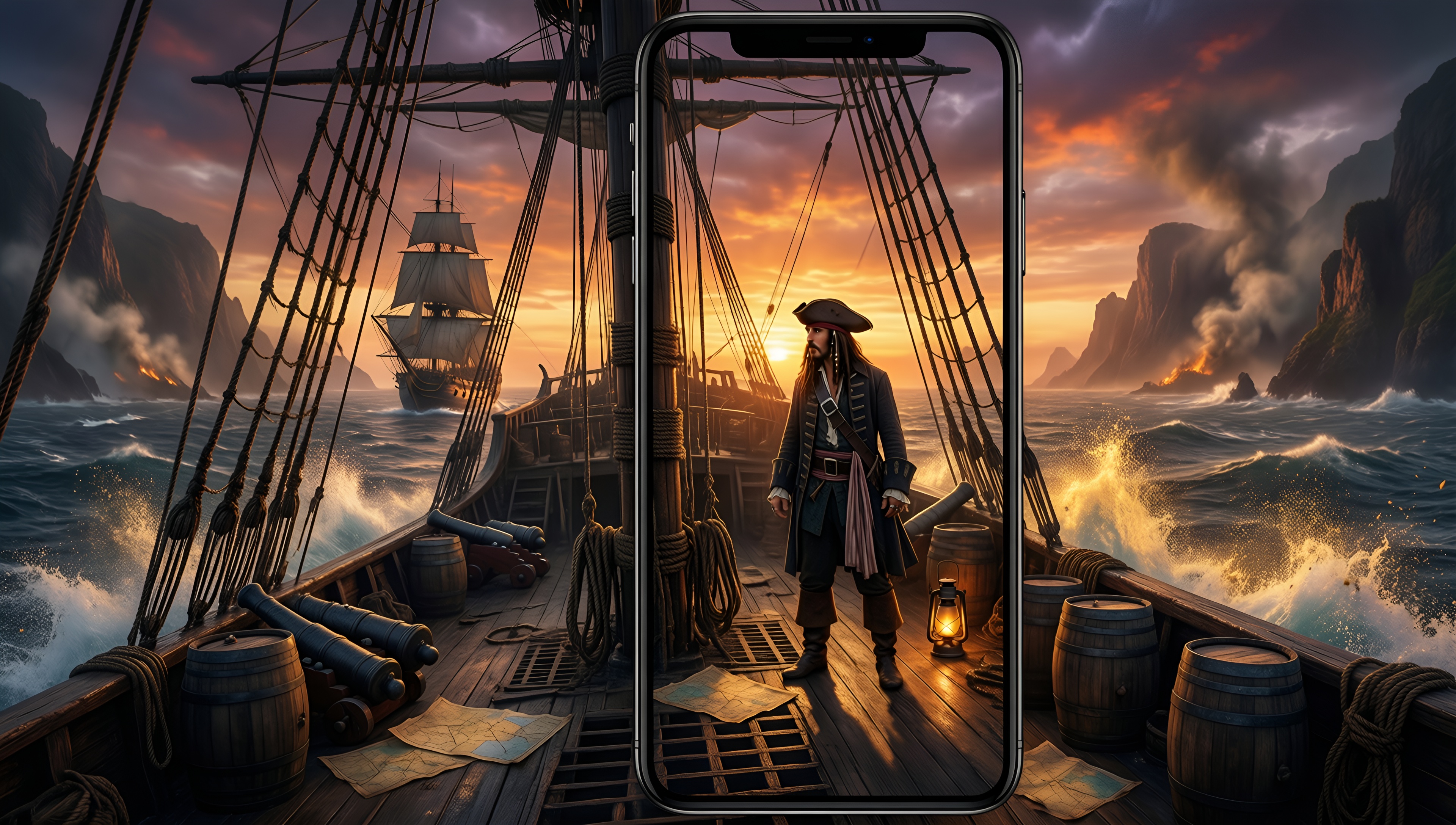 Pirate Sunset Adventure Wallpaper - AI generated wallpaper