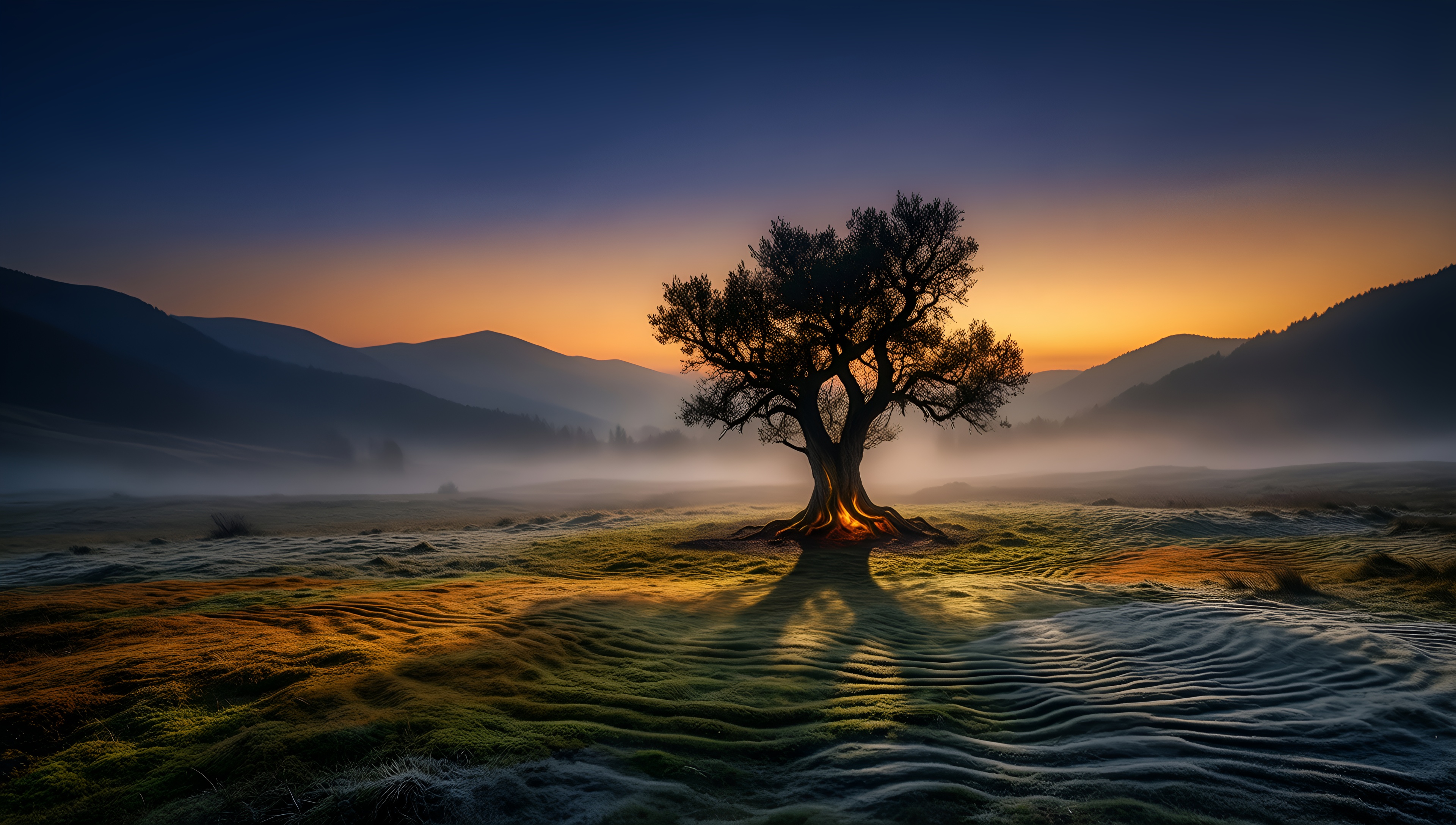 Mystic Tree at Dawn - AI generated wallpaper