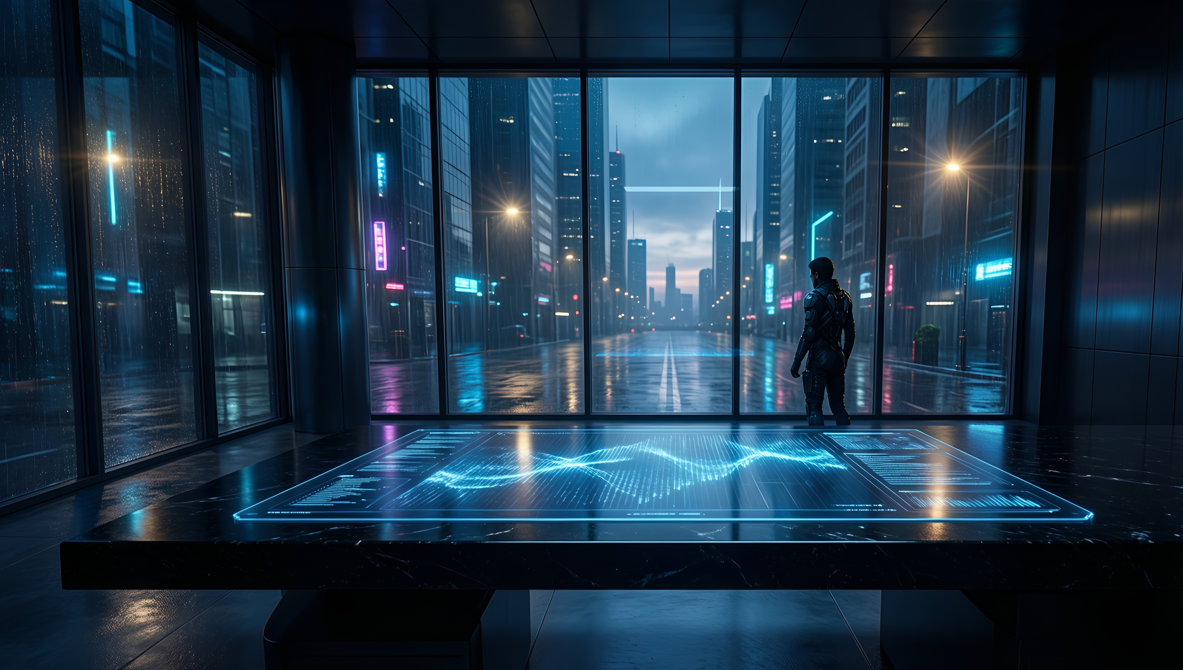Cyberpunk Cityscape Reflection - AI generated wallpaper