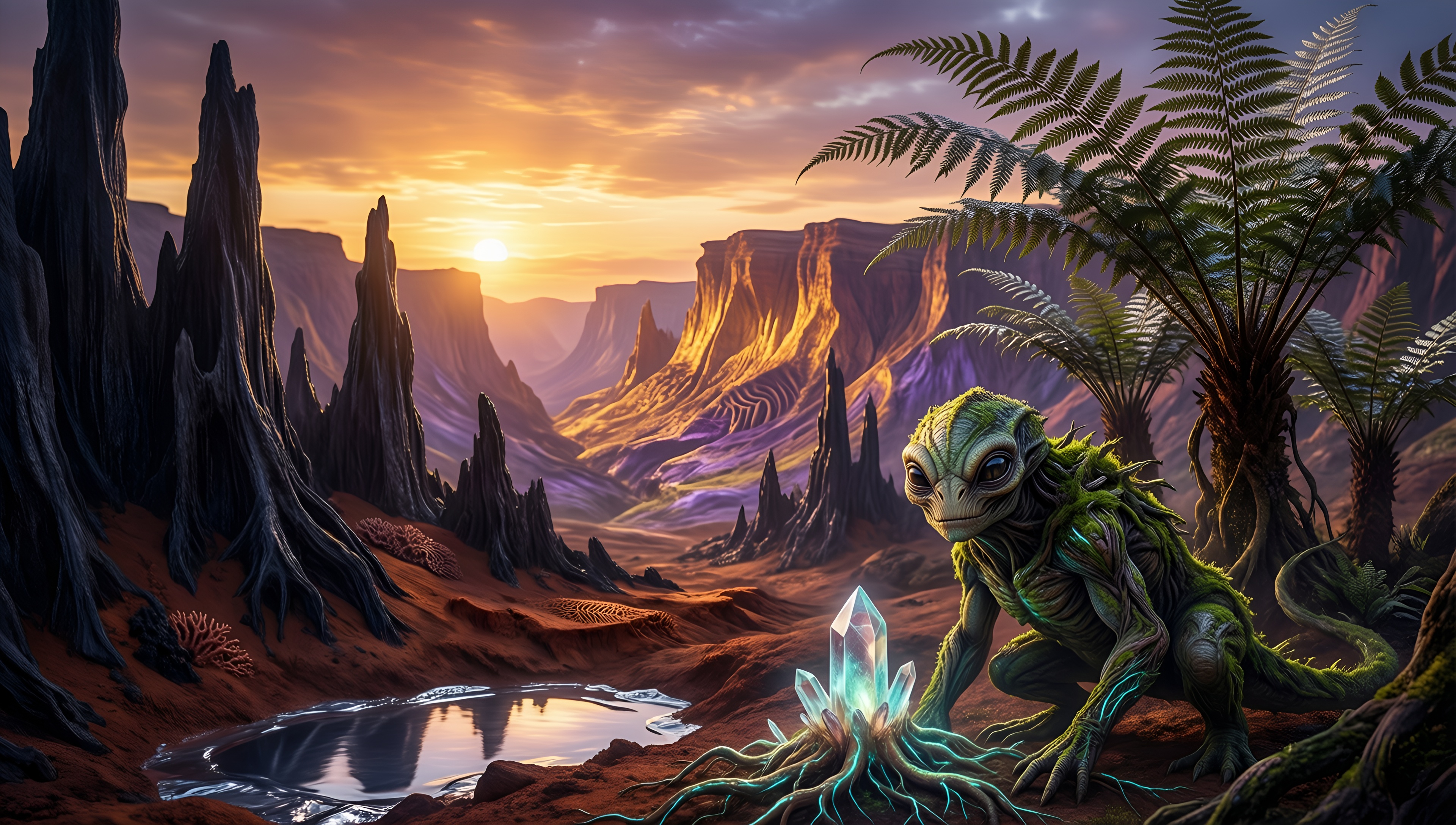 Mystic Alien in a Fantasy Desert - AI generated wallpaper