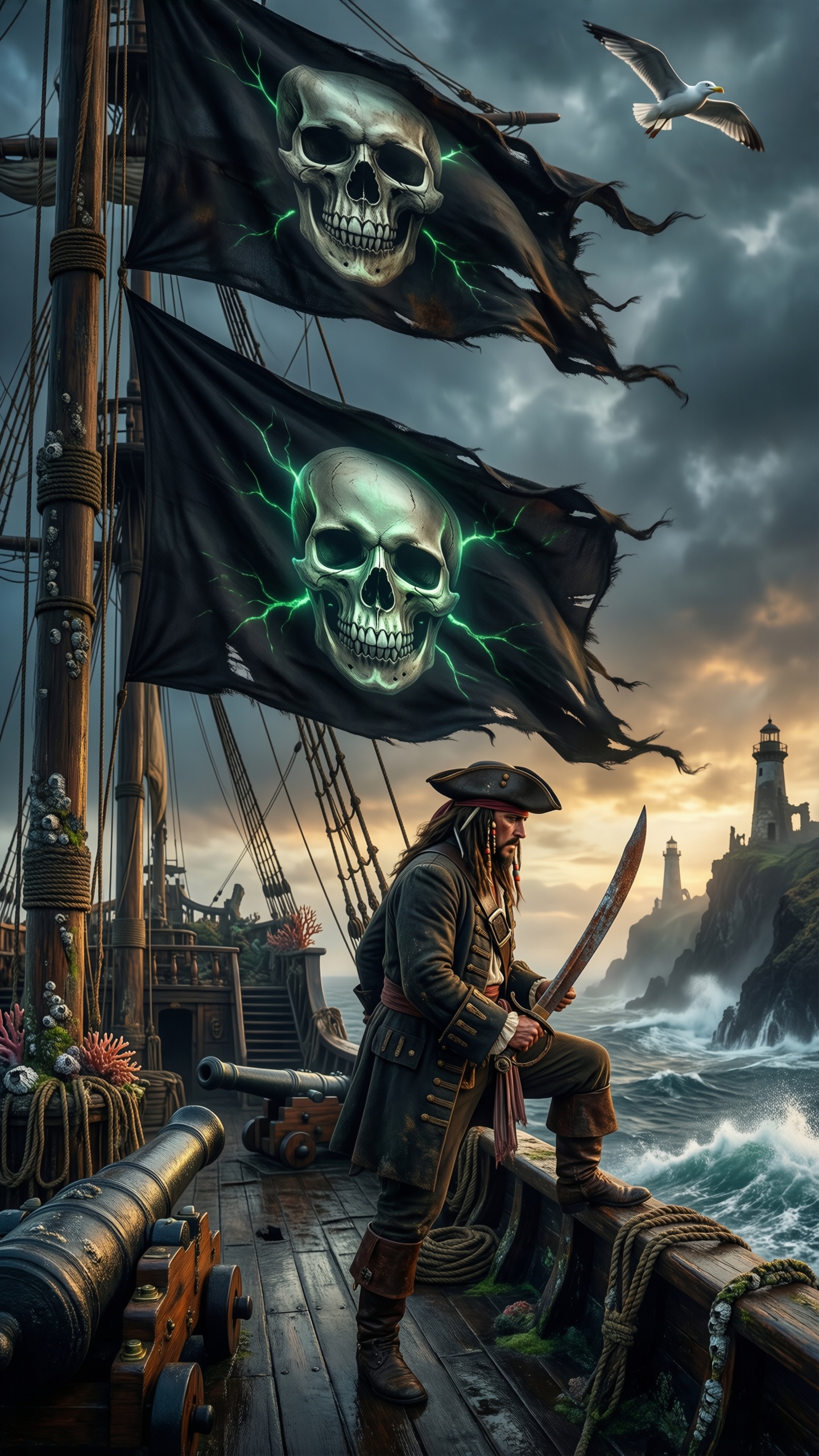 Pirate Flag on a Stormy Sea - AI generated wallpaper