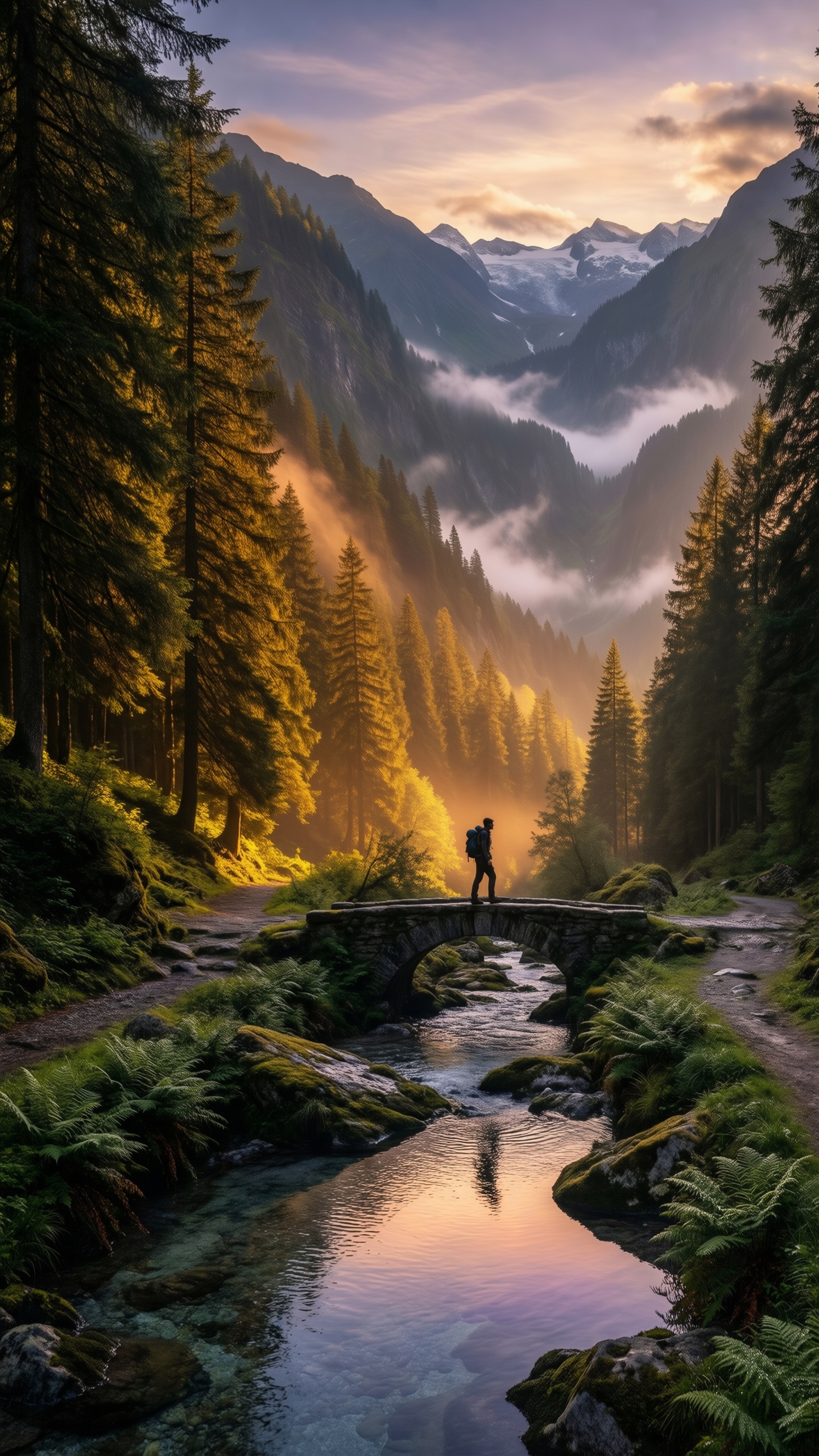 Misty Mountain Valley Sunset - AI generated wallpaper