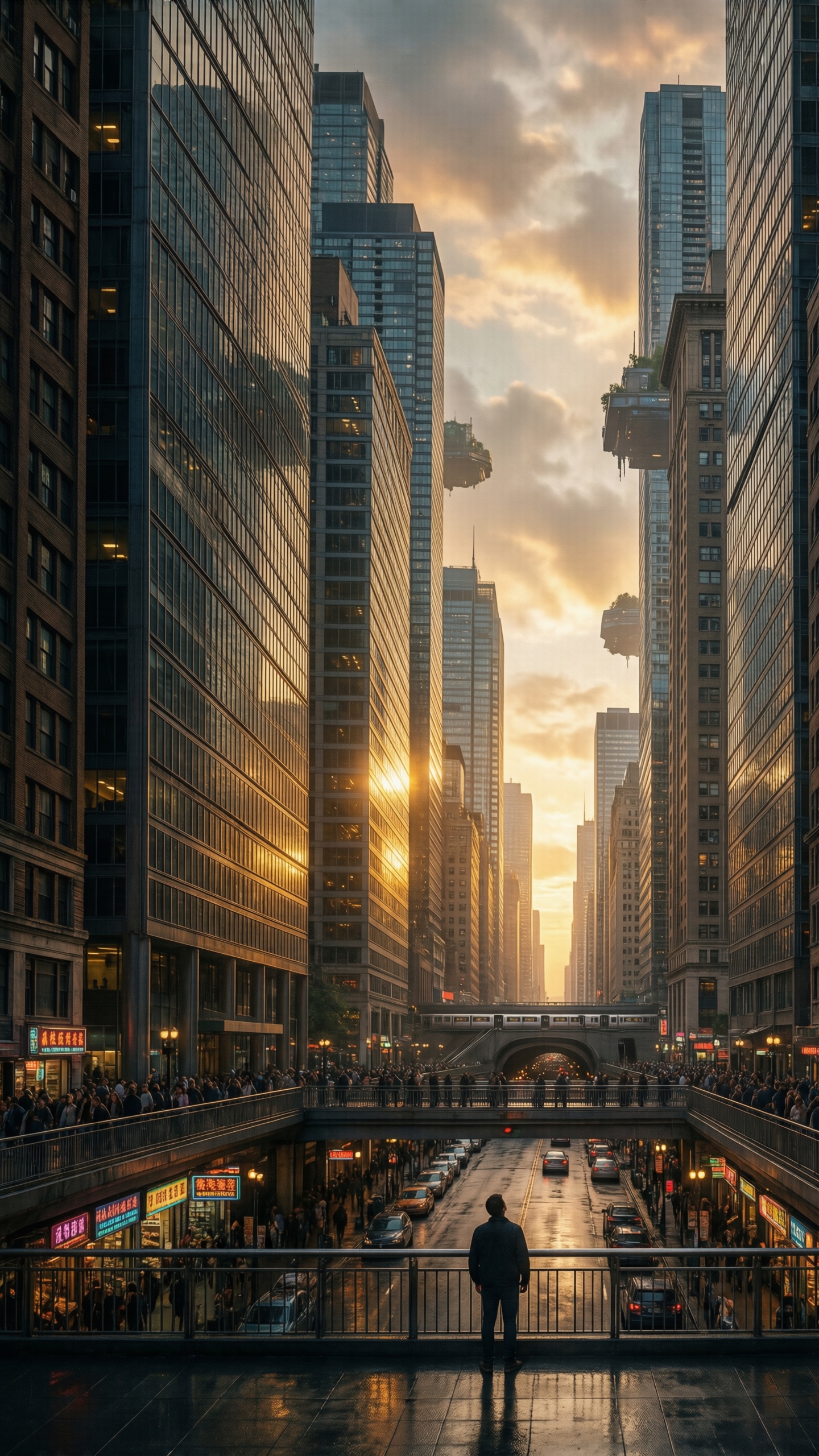 Cyberpunk Cityscape at Sunset - AI generated wallpaper