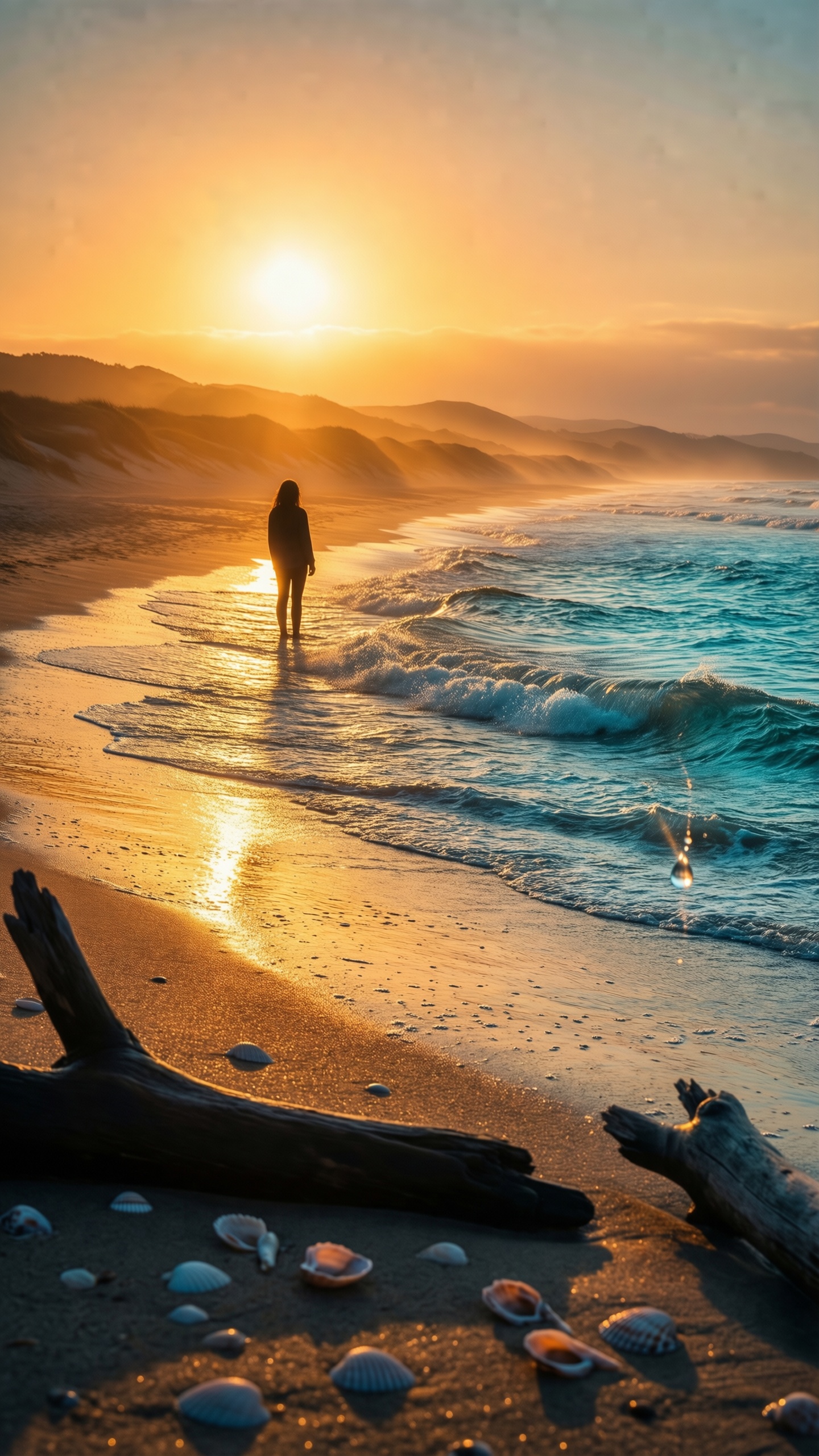 Sunset Solitude on the Beach - AI generated wallpaper